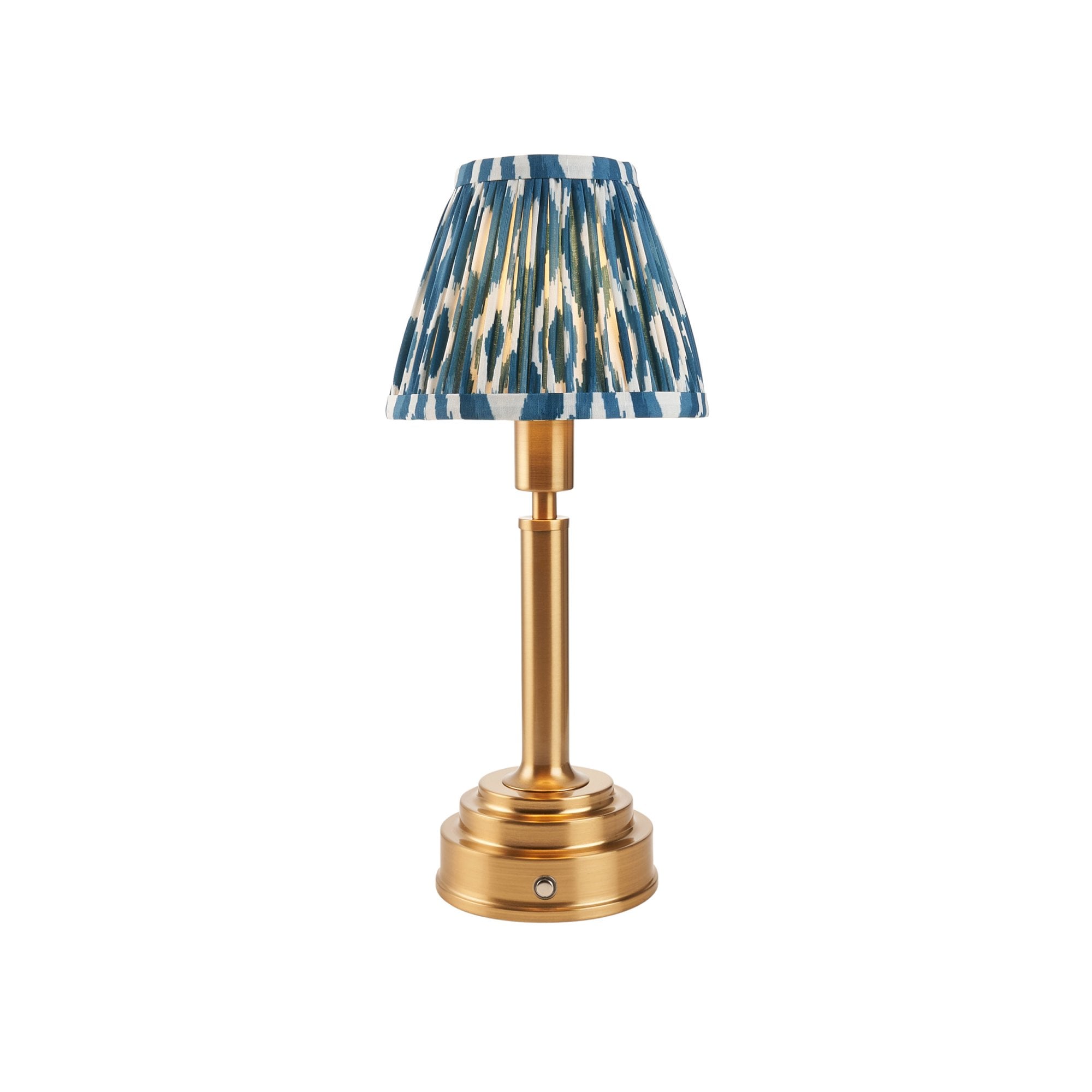 Endon Upton Rechargeable Table Lamp & Ikat 16cm Marlin Blue Shade