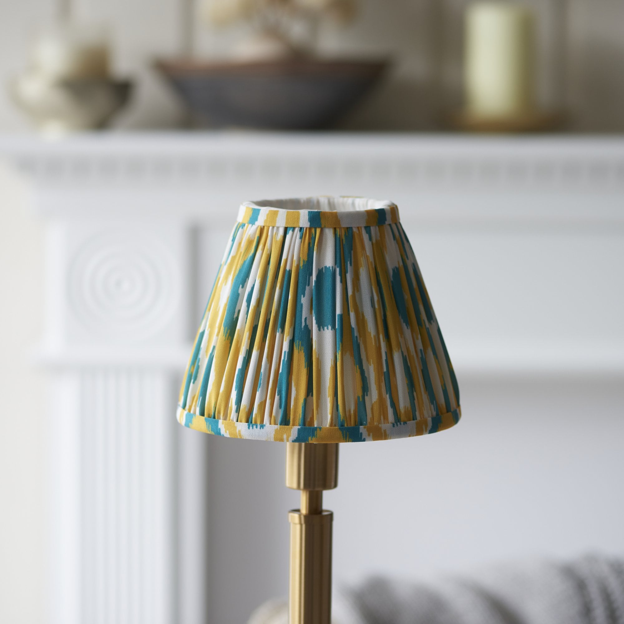 Endon Upton Rechargeable Table Lamp & Ikat 16cm Yellow & Jade Shade