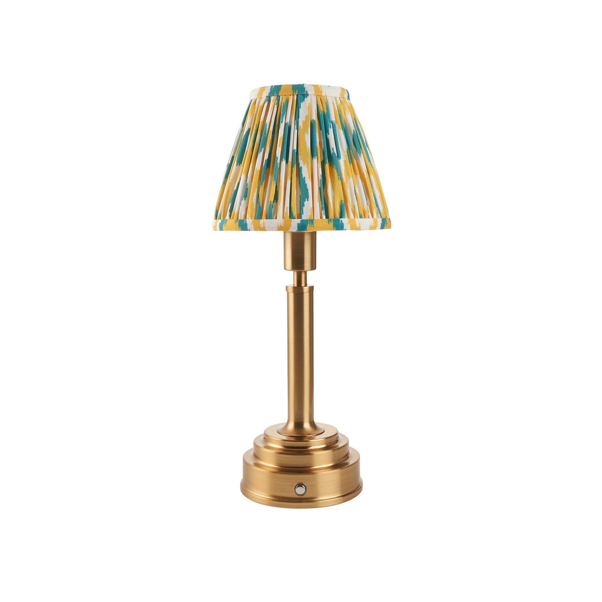 Endon Upton Rechargeable Table Lamp & Ikat 16cm Yellow & Jade Shade