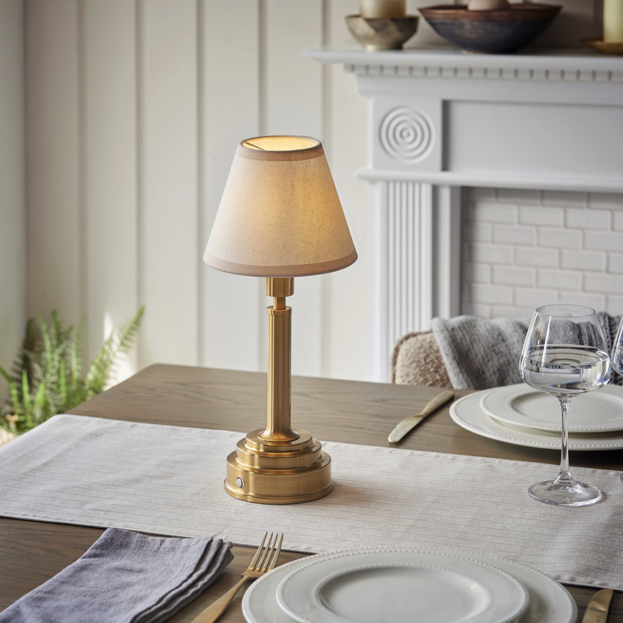 Endon Upton Rechargeable Table Lamp & Ivy 16cm Vintage White Shade