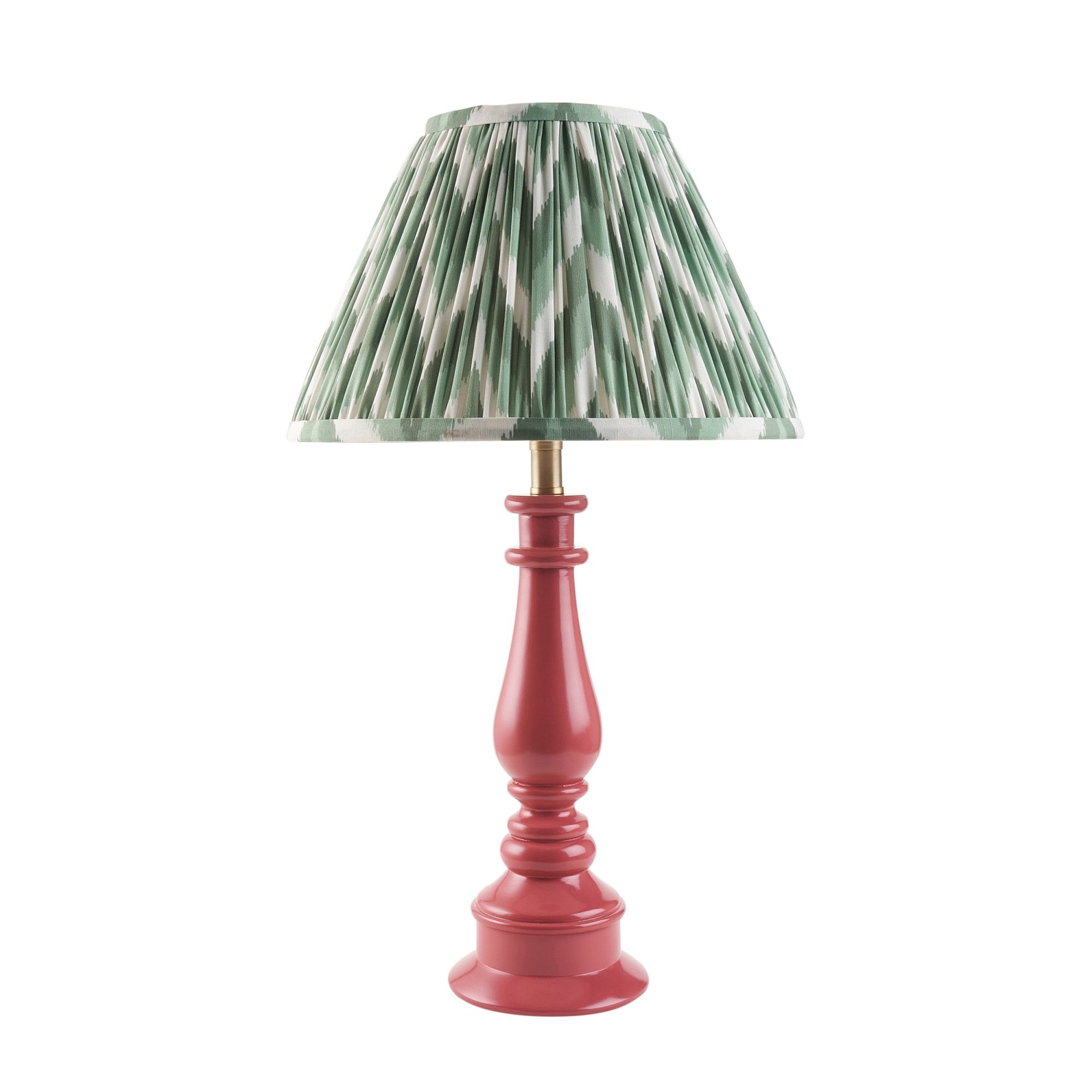 Endon Myrtle Gloss Pink Clay Table Lamp & Zigzag 30cm Cotswold Green Shade