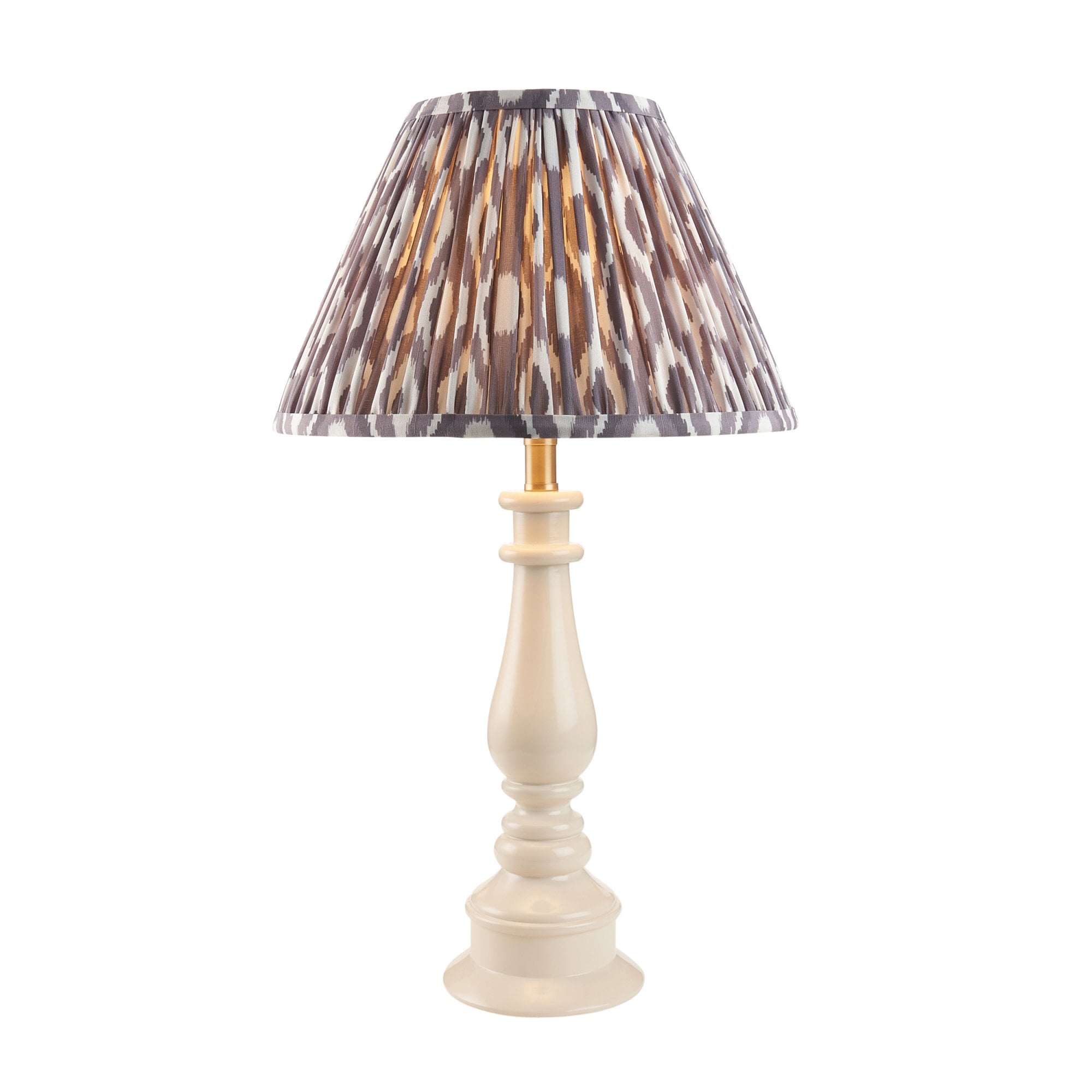 Endon Myrtle Gloss Almond White Table Lamp & Ikat 30cm Pearl Grey Shade