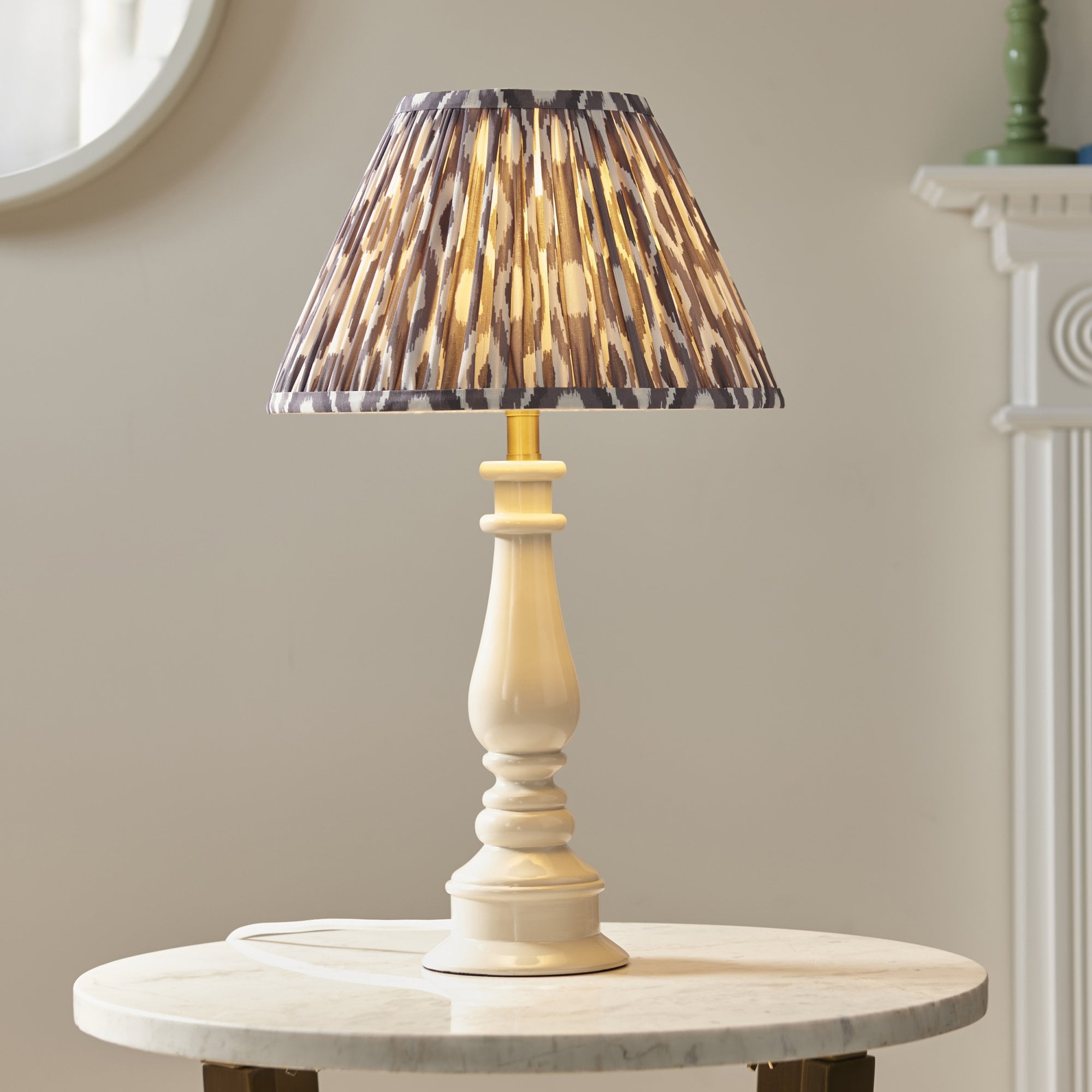 Endon Myrtle Gloss Almond White Table Lamp & Ikat 30cm Pearl Grey Shade