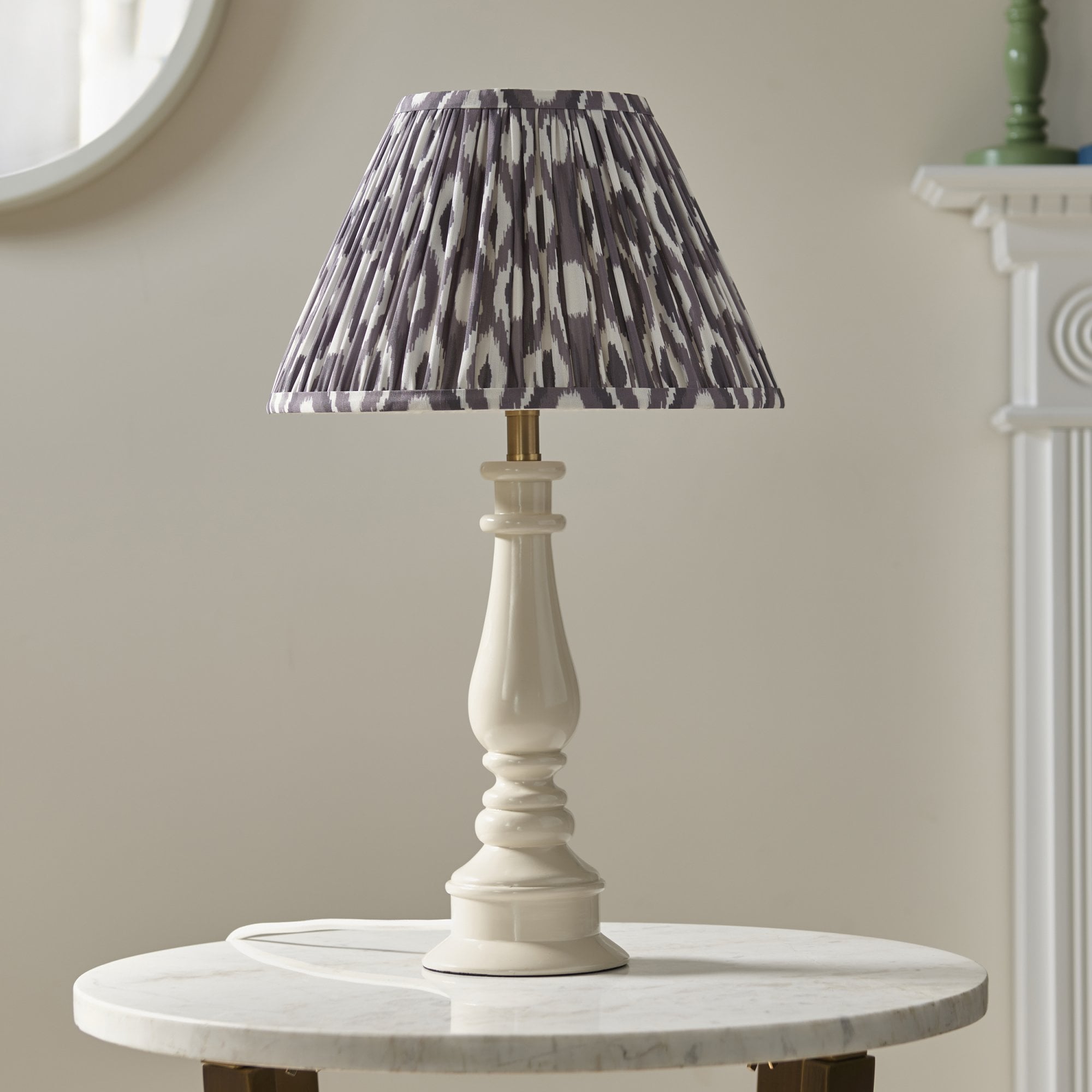 Endon Myrtle Gloss Almond White Table Lamp & Ikat 30cm Pearl Grey Shade