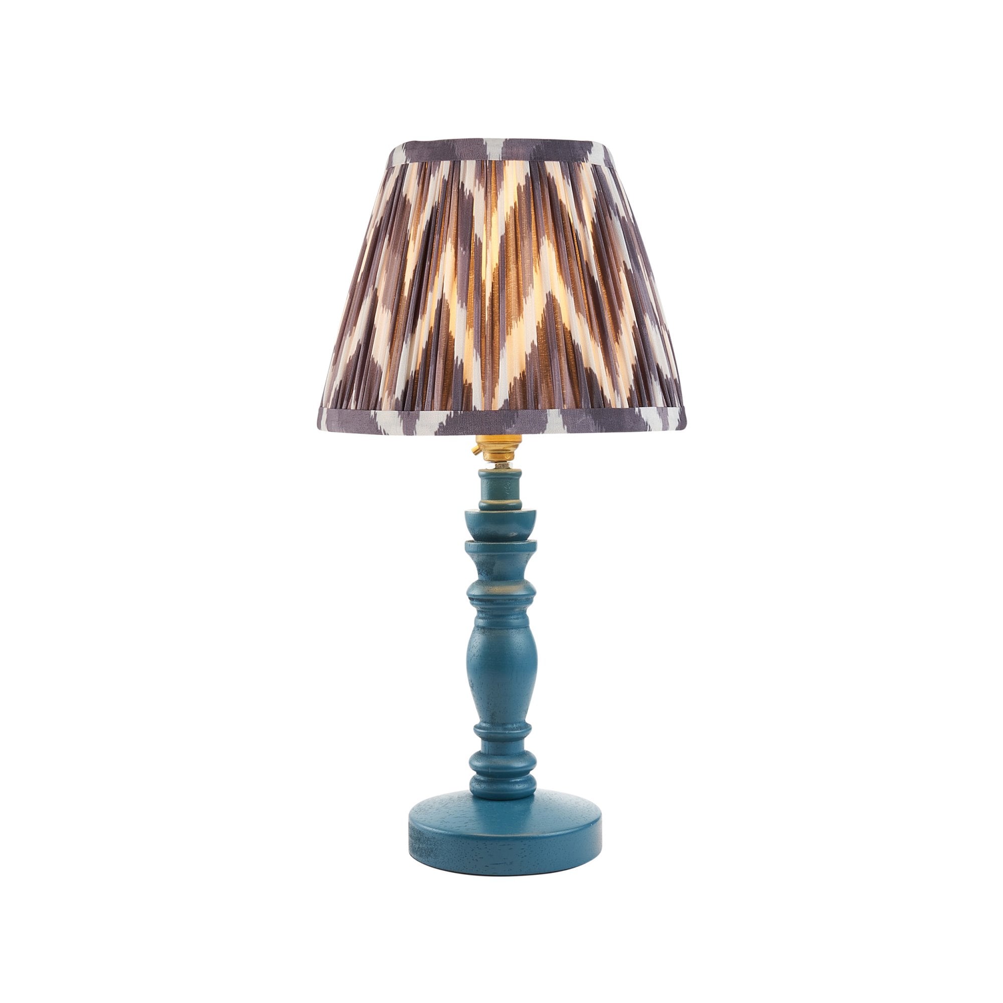 Endon Bibury Satin Marlin Blue Table Lamp & Zigzag 20cm Pearl Grey Shade