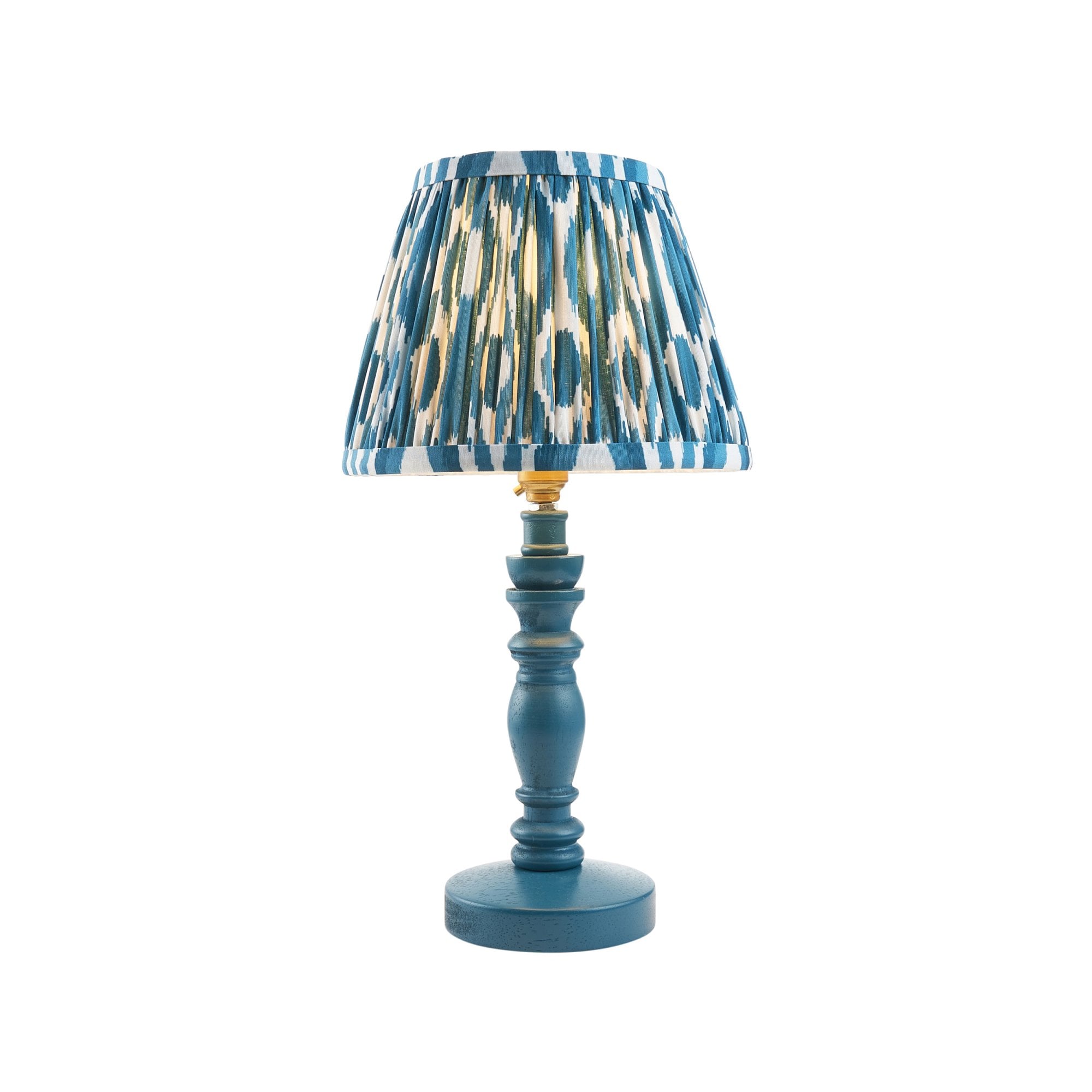 Endon Bibury Satin Marlin Blue Table Lamp & Ikat 20cm Marlin Blue Shade