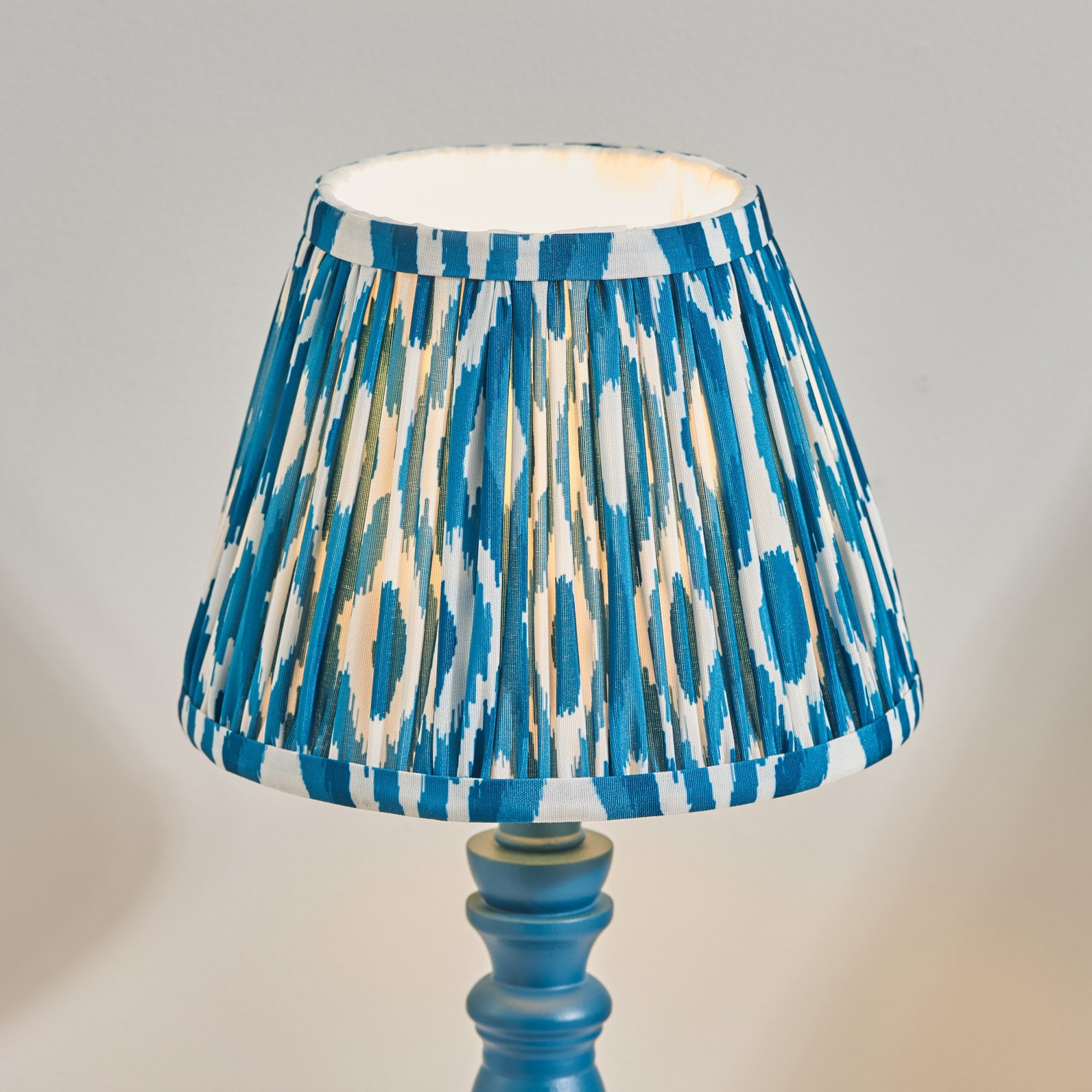 Endon Bibury Satin Marlin Blue Table Lamp & Ikat 20cm Marlin Blue Shade
