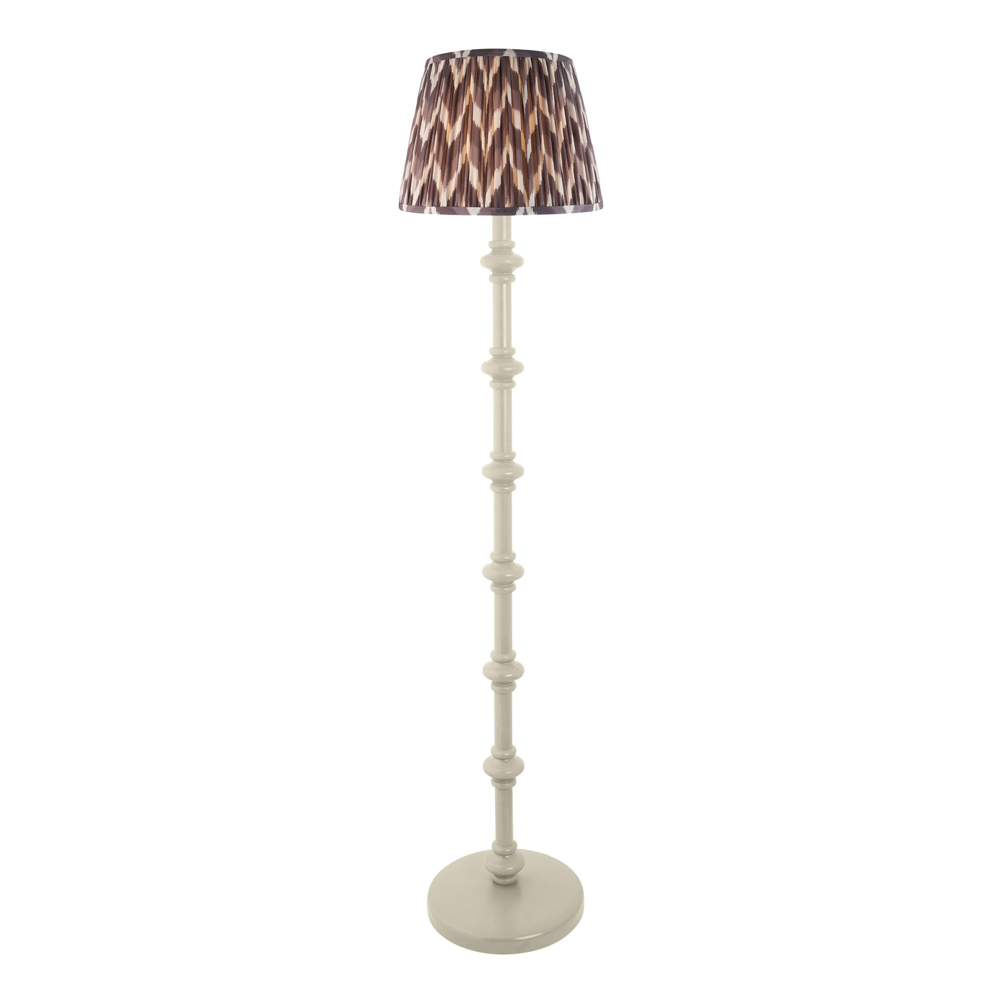 Endon Carnaby Satin Almond White Floor Lamp & Zigzag 35cm Pearl Grey Shade