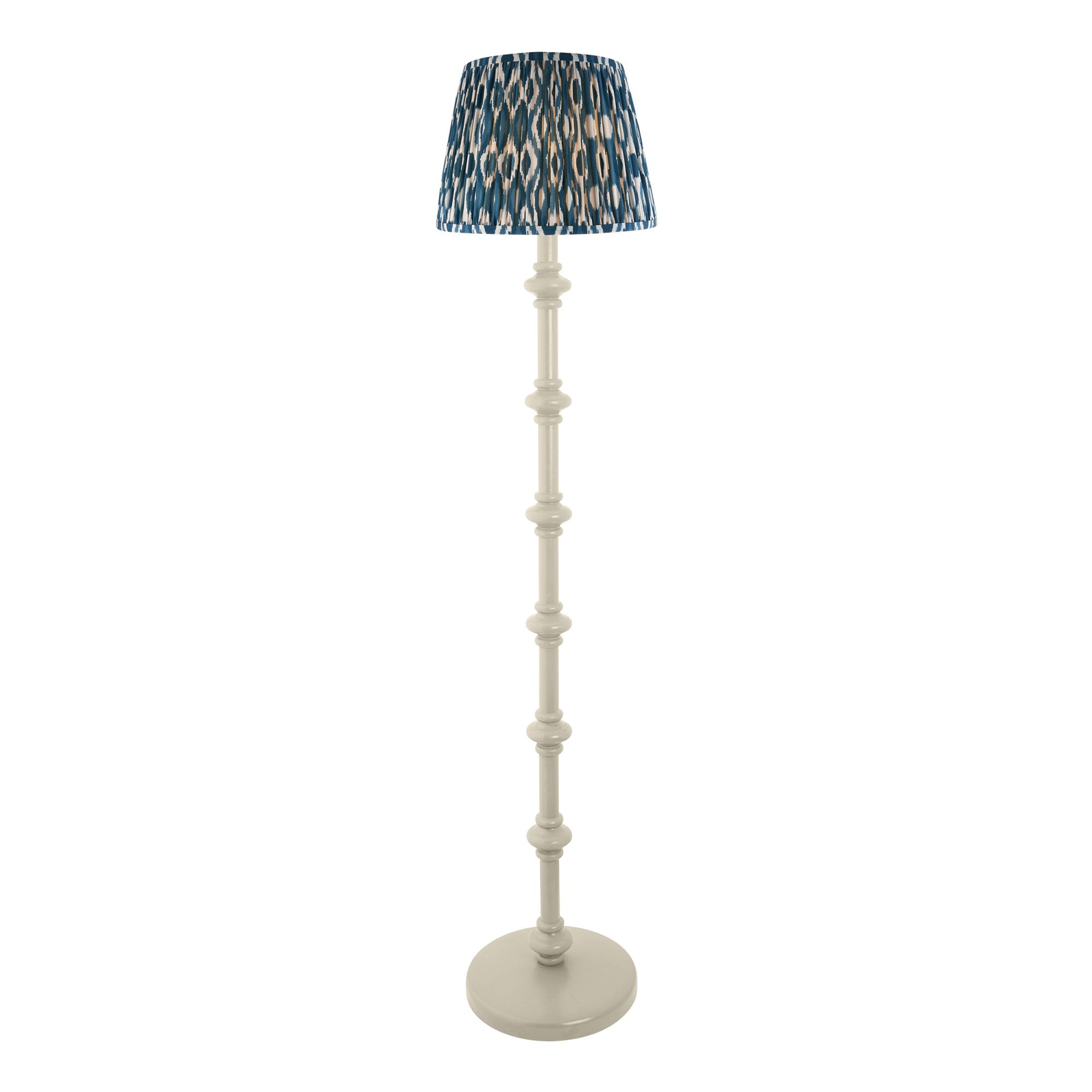 Endon Carnaby Satin Almond White Floor Lamp & Ikat 35cm Marlin Blue Shade