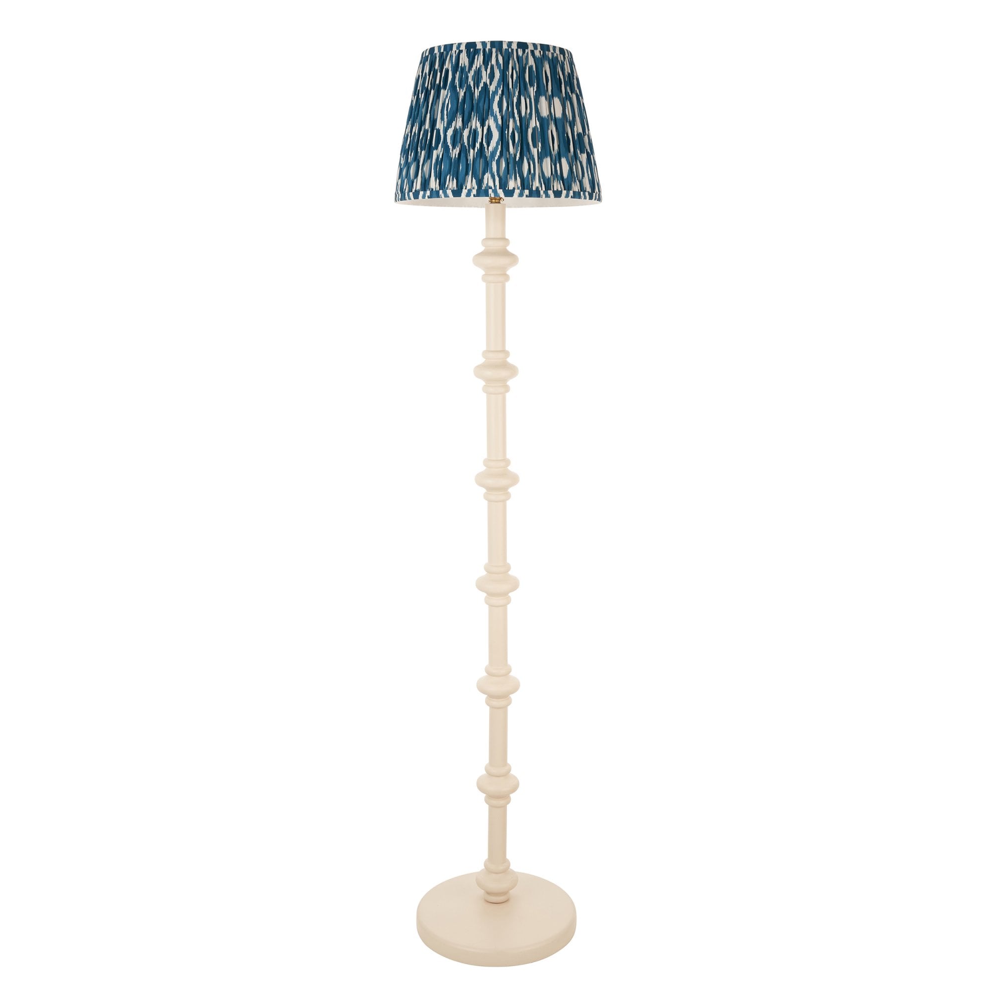 Endon Carnaby Satin Almond White Floor Lamp & Ikat 35cm Marlin Blue Shade