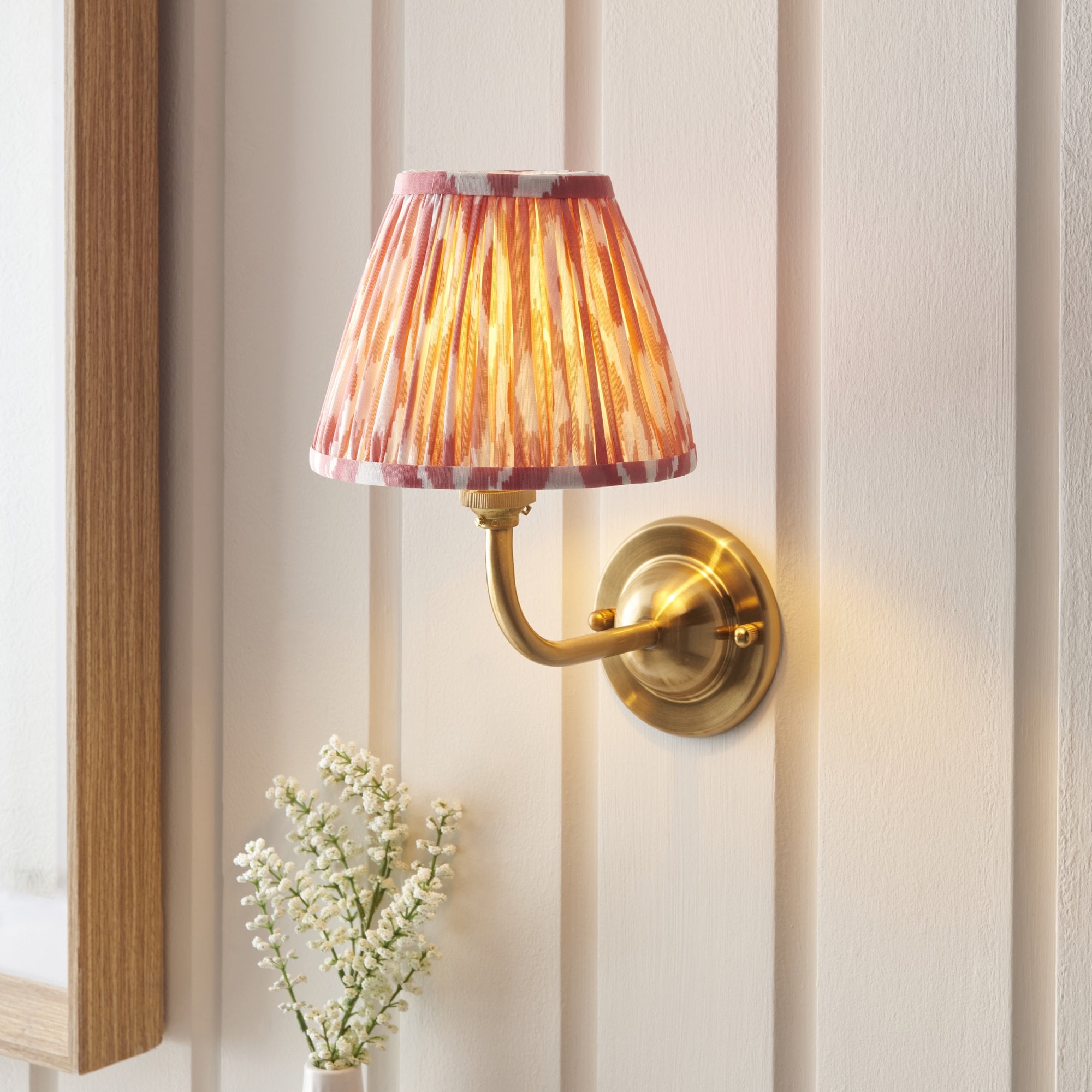 Endon Dome Arc Wall Light & Ikat 16cm Coral Pink Shade