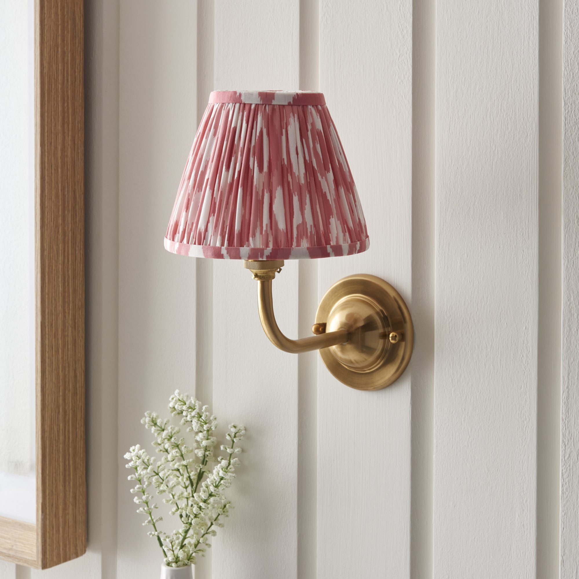Endon Dome Arc Wall Light & Ikat 16cm Coral Pink Shade