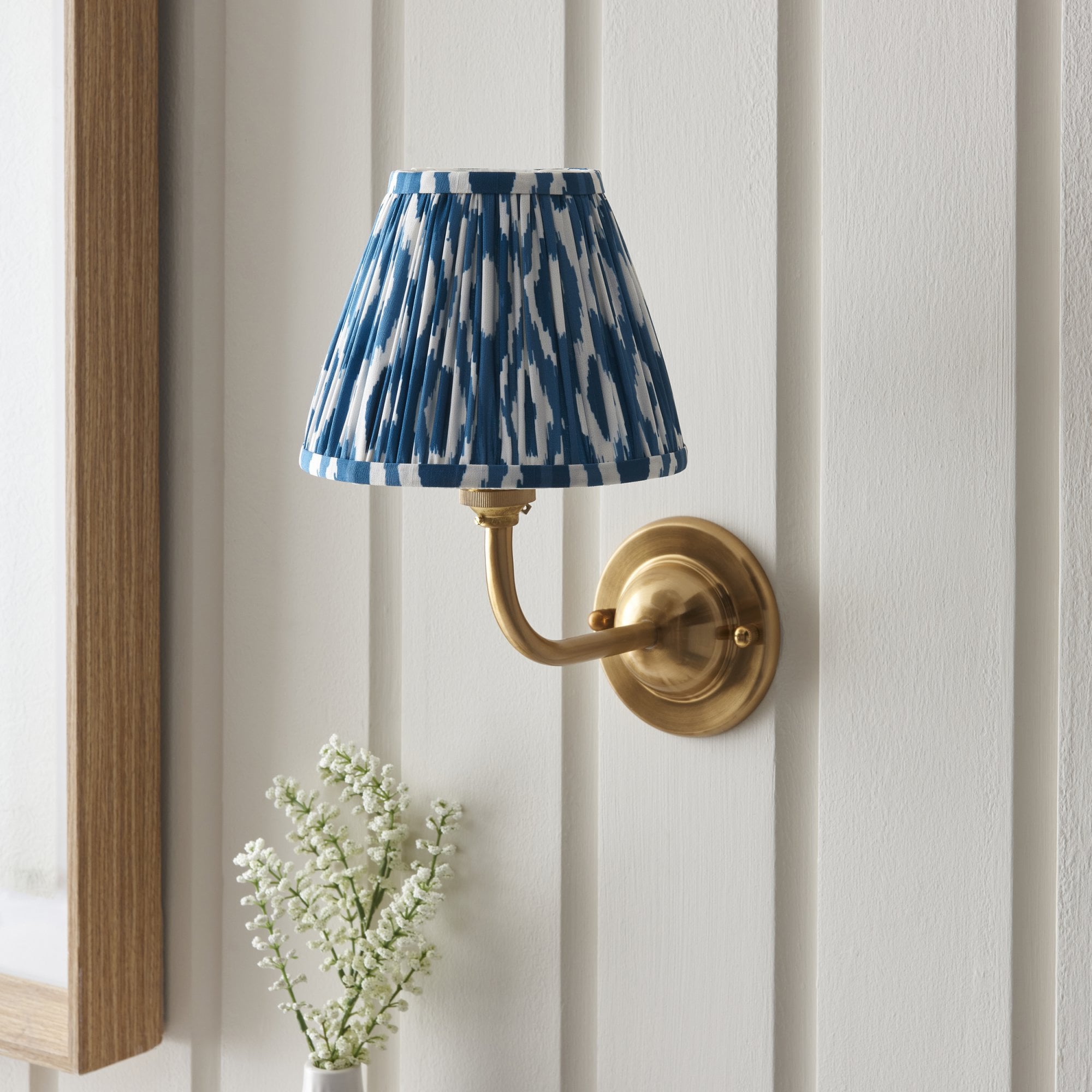 Endon Dome Arc Wall Light & Ikat 16cm Marlin Blue Shade