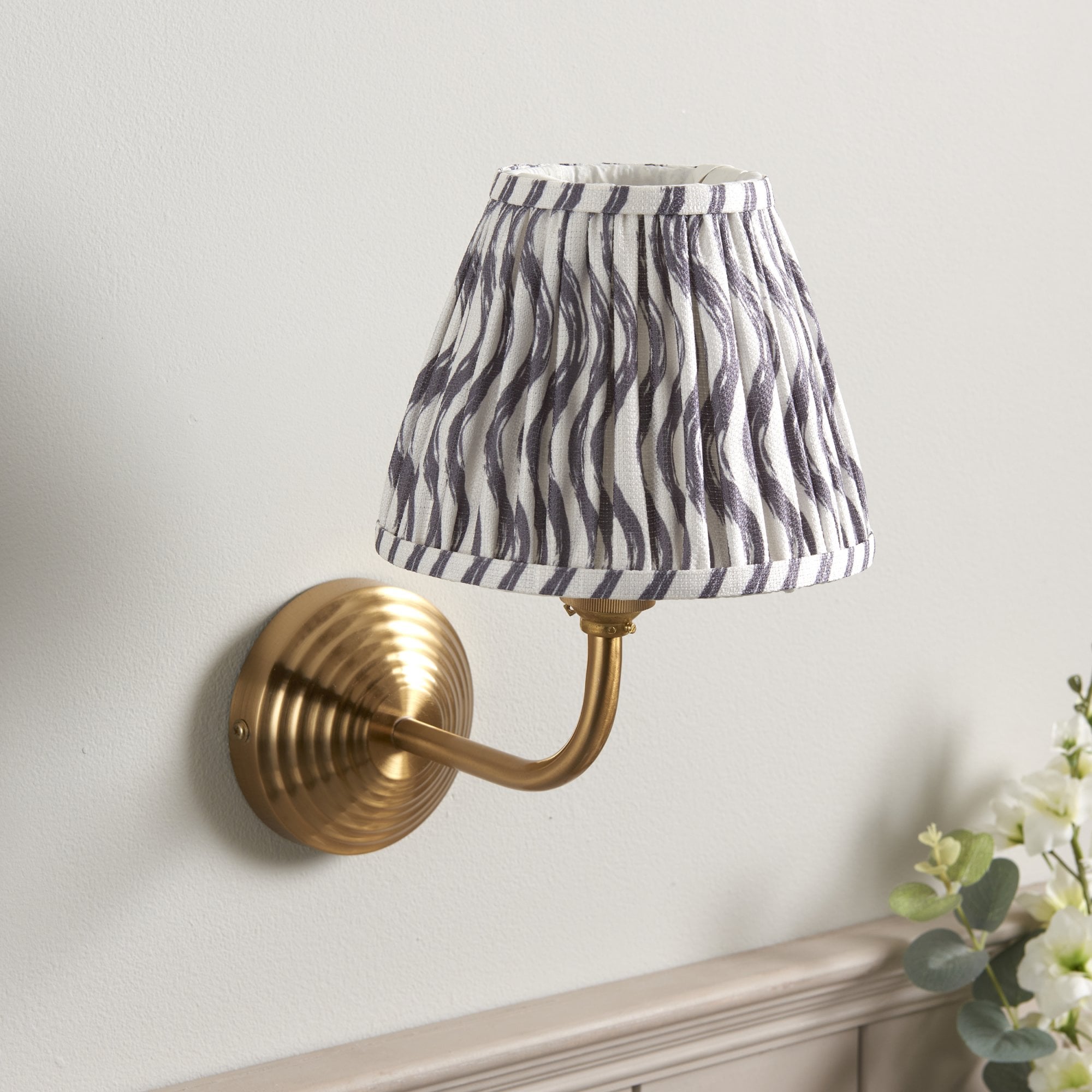 Endon Obelisk Arc Wall Light & Ripple 16cm Pearl Grey Shade