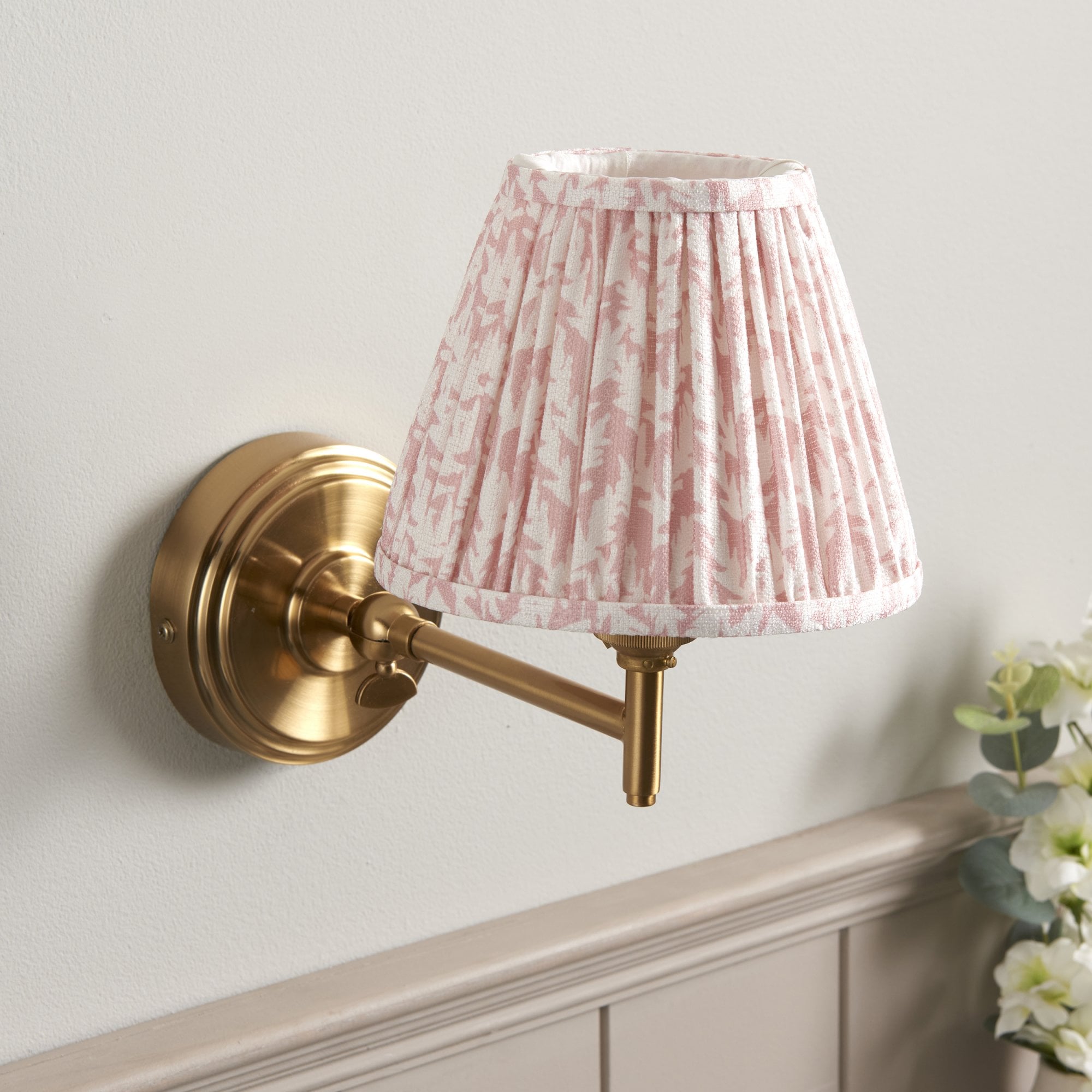 Endon Step Fold Wall Light & Leaf 16cm Peachy Keen Shade