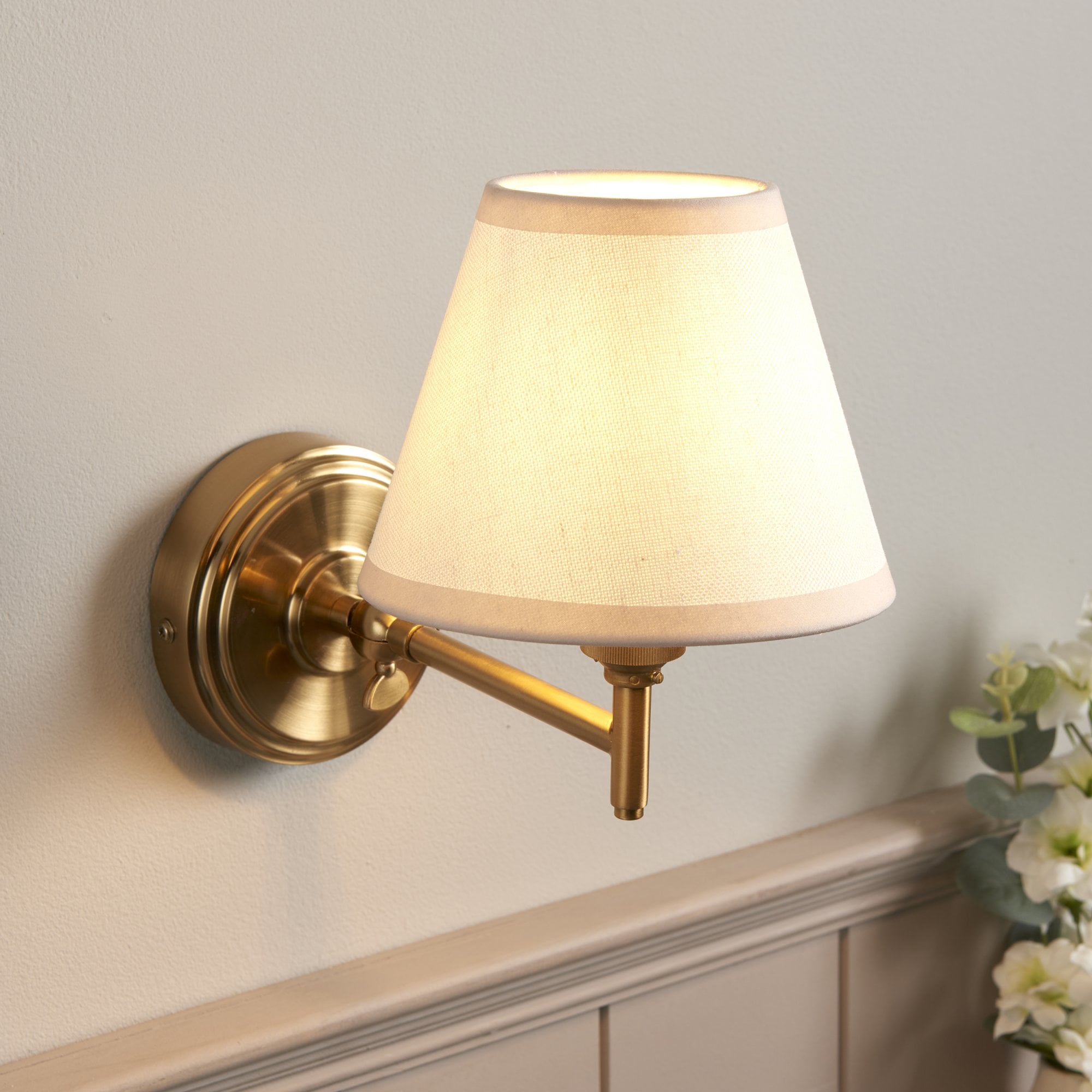 Endon Step Fold Wall Light & Ivy 16cm Vintage White Shade