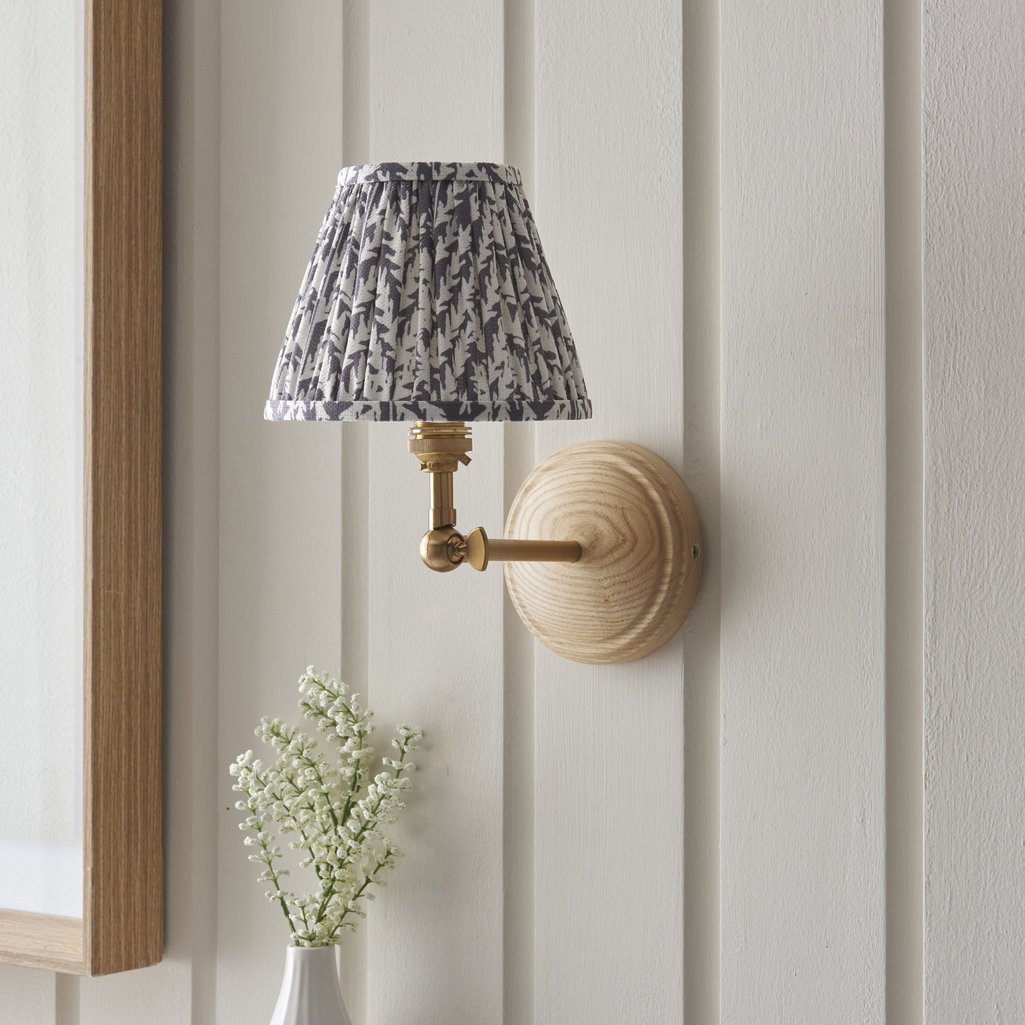 Endon Wood Wing Wall Light & Leaf 16cm Pearl Grey Shade