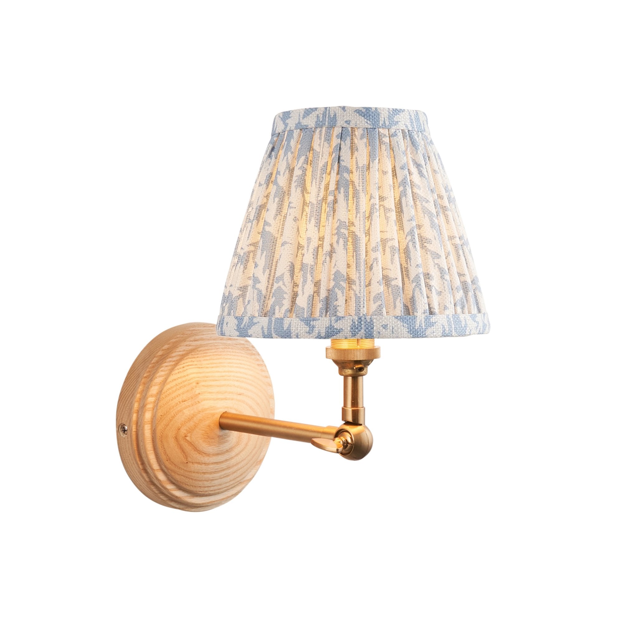 Endon Wood Wing Wall Light & Leaf 16cm Shell Bay Blue Shade