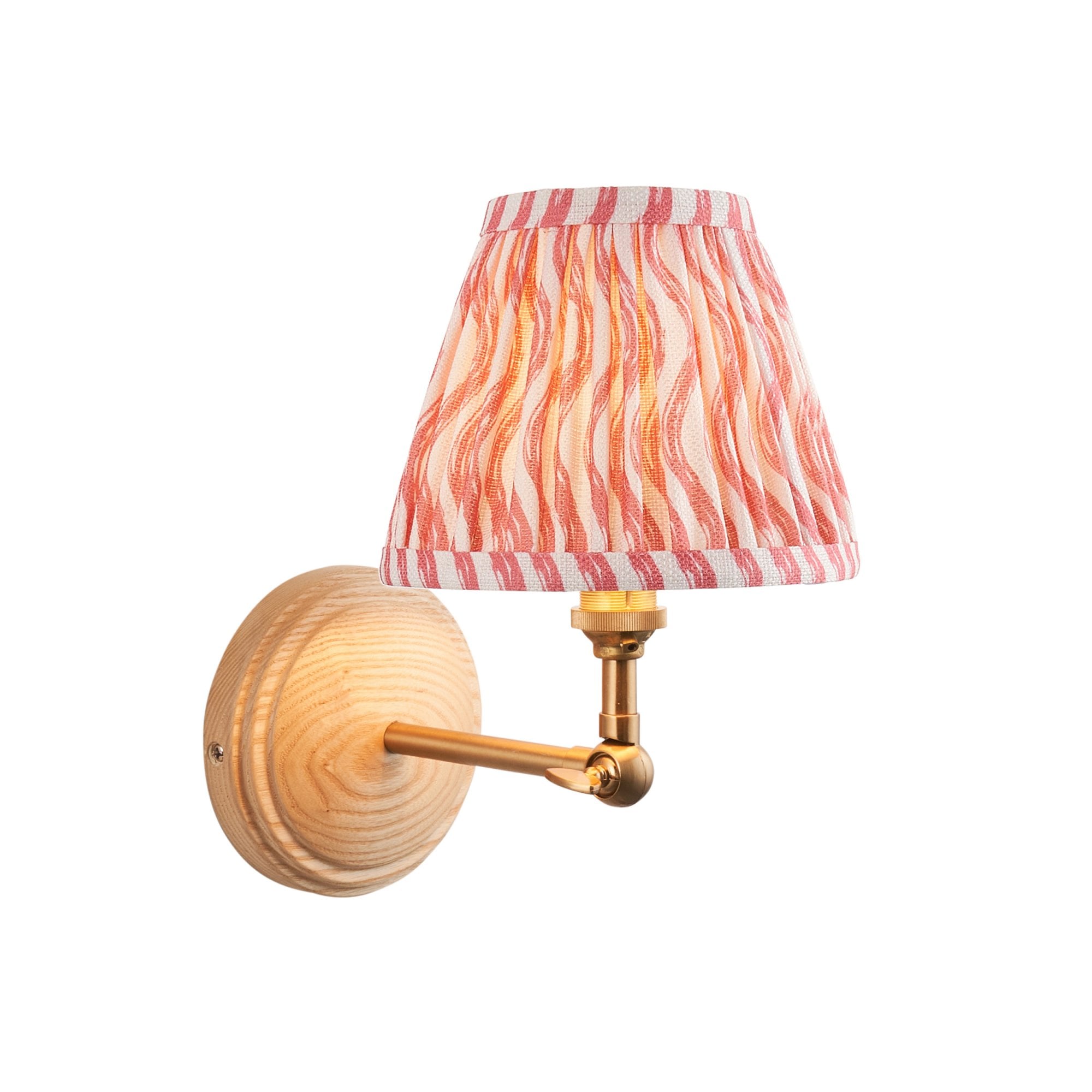 Endon Wood Wing Wall Light & Ripple 16cm Coral Pink Shade