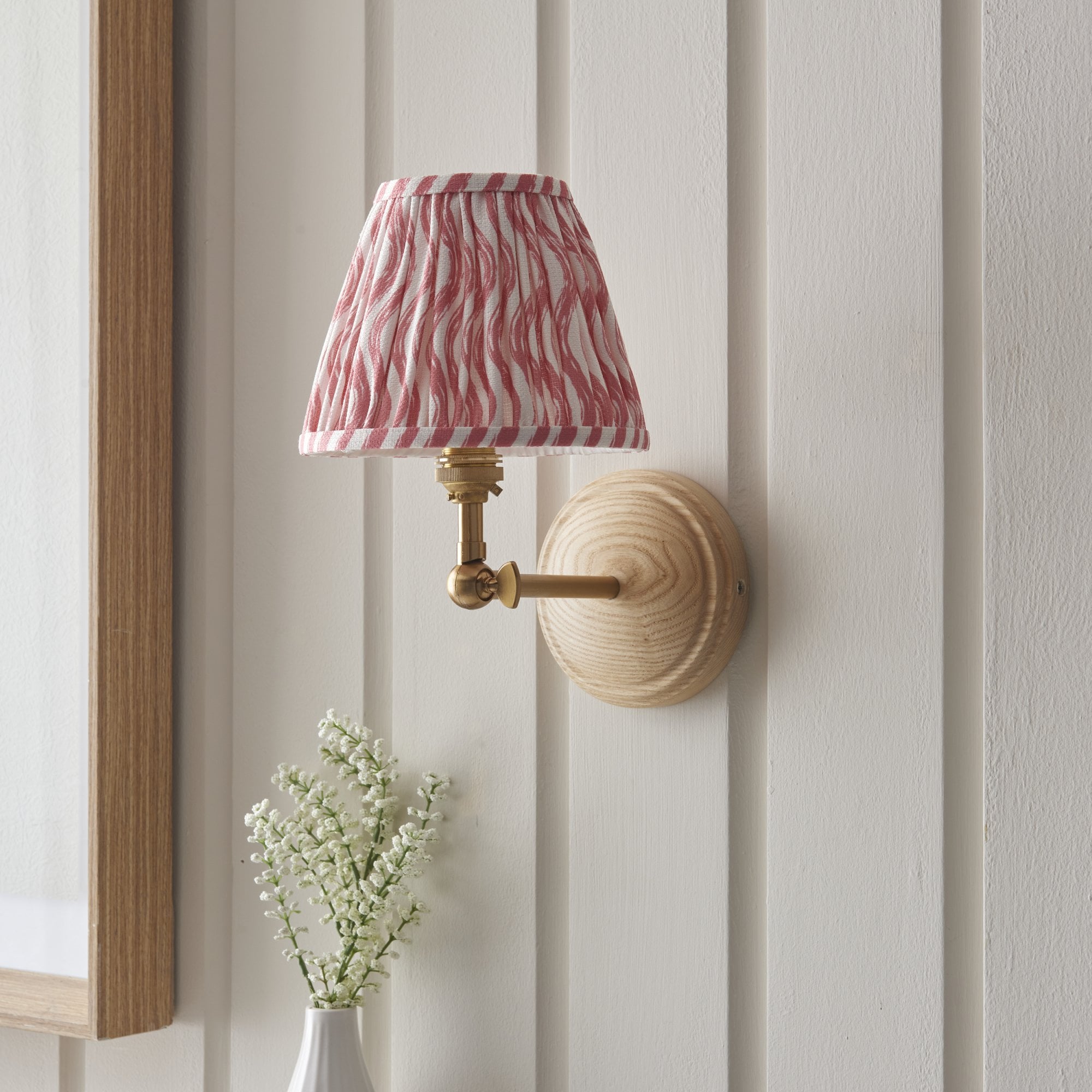 Endon Wood Wing Wall Light & Ripple 16cm Coral Pink Shade