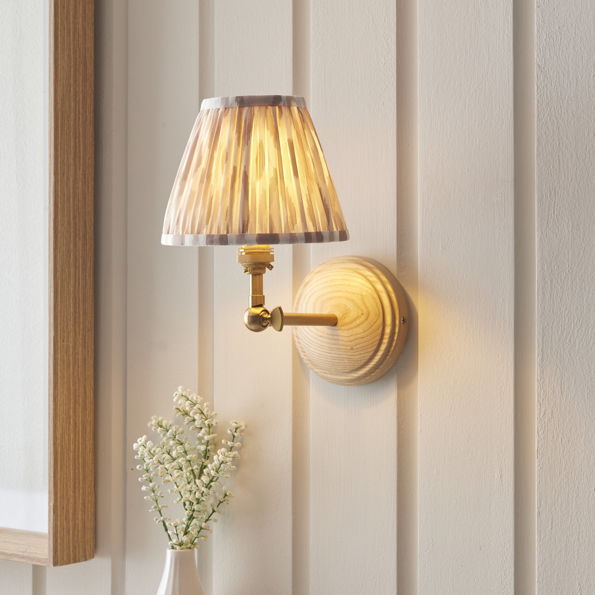 Endon Wood Wing Wall Light & Ikat 16cm Neutral Shade
