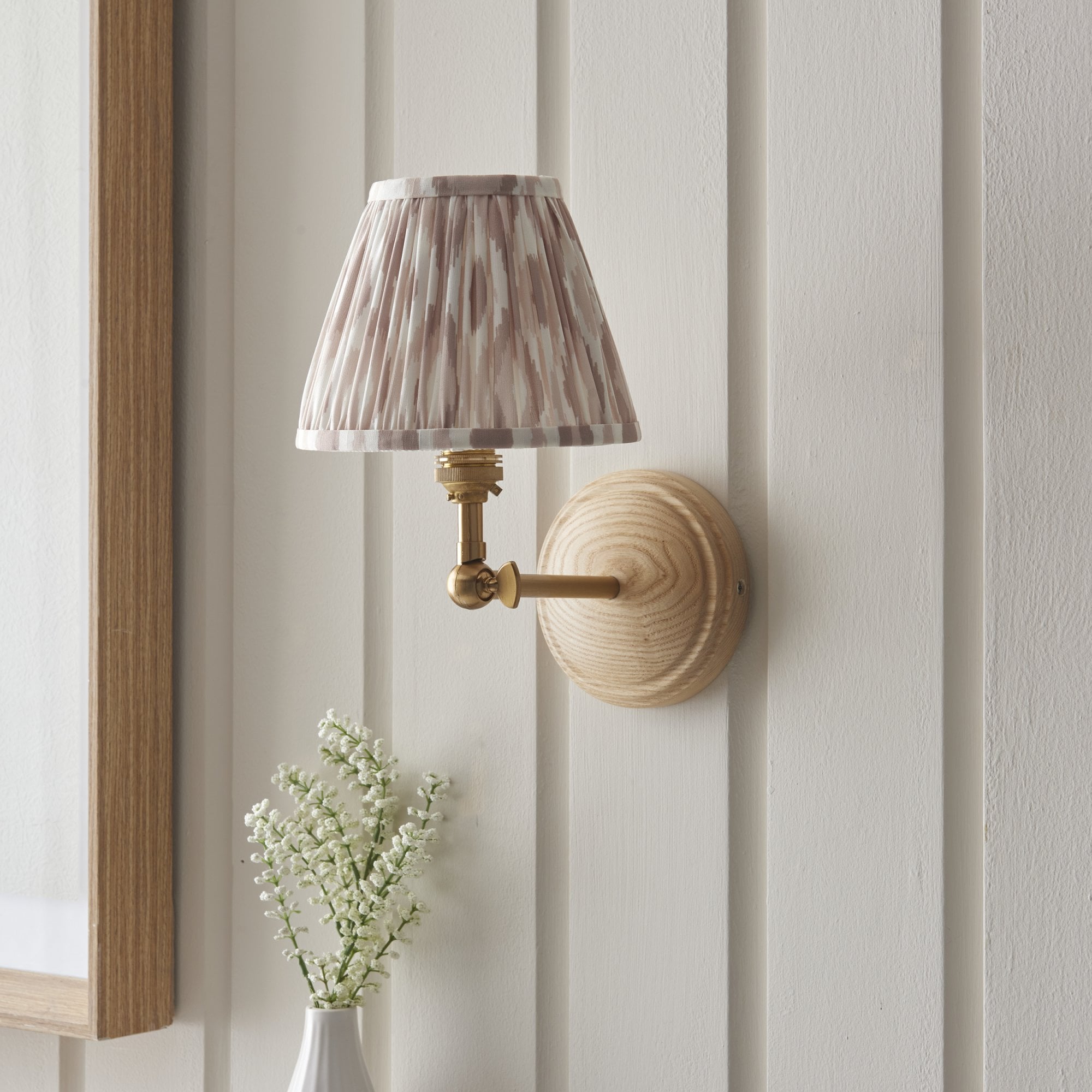 Endon Wood Wing Wall Light & Ikat 16cm Neutral Shade