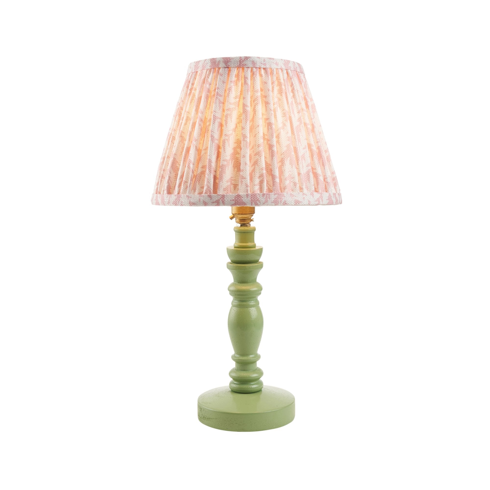 Endon Bibury Satin Cotswold Green Table Lamp & Leaf 20cm Peachy Keen Shade