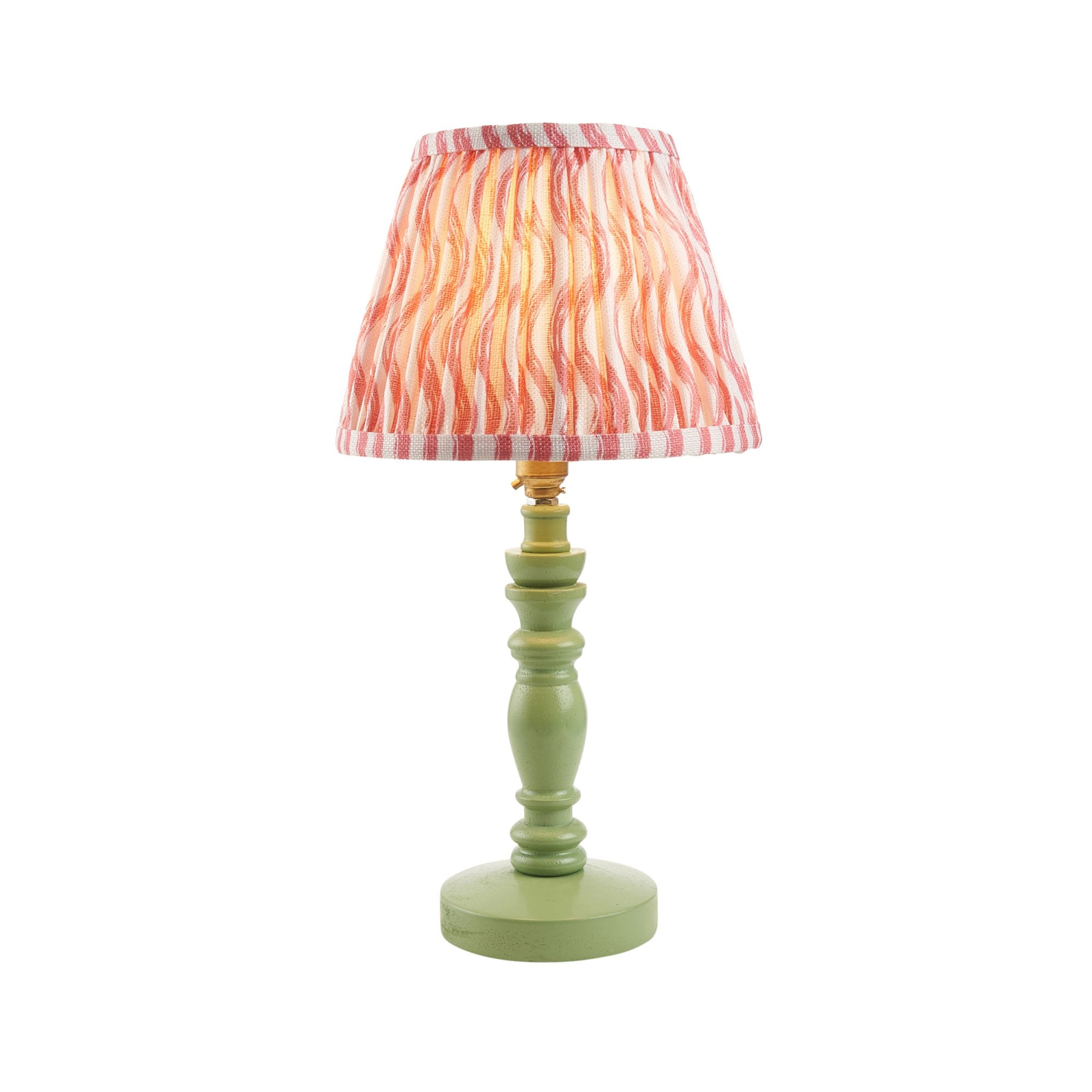 Endon Bibury Satin Cotswold Green Table Lamp & Ripple 20cm Coral Pink Shade