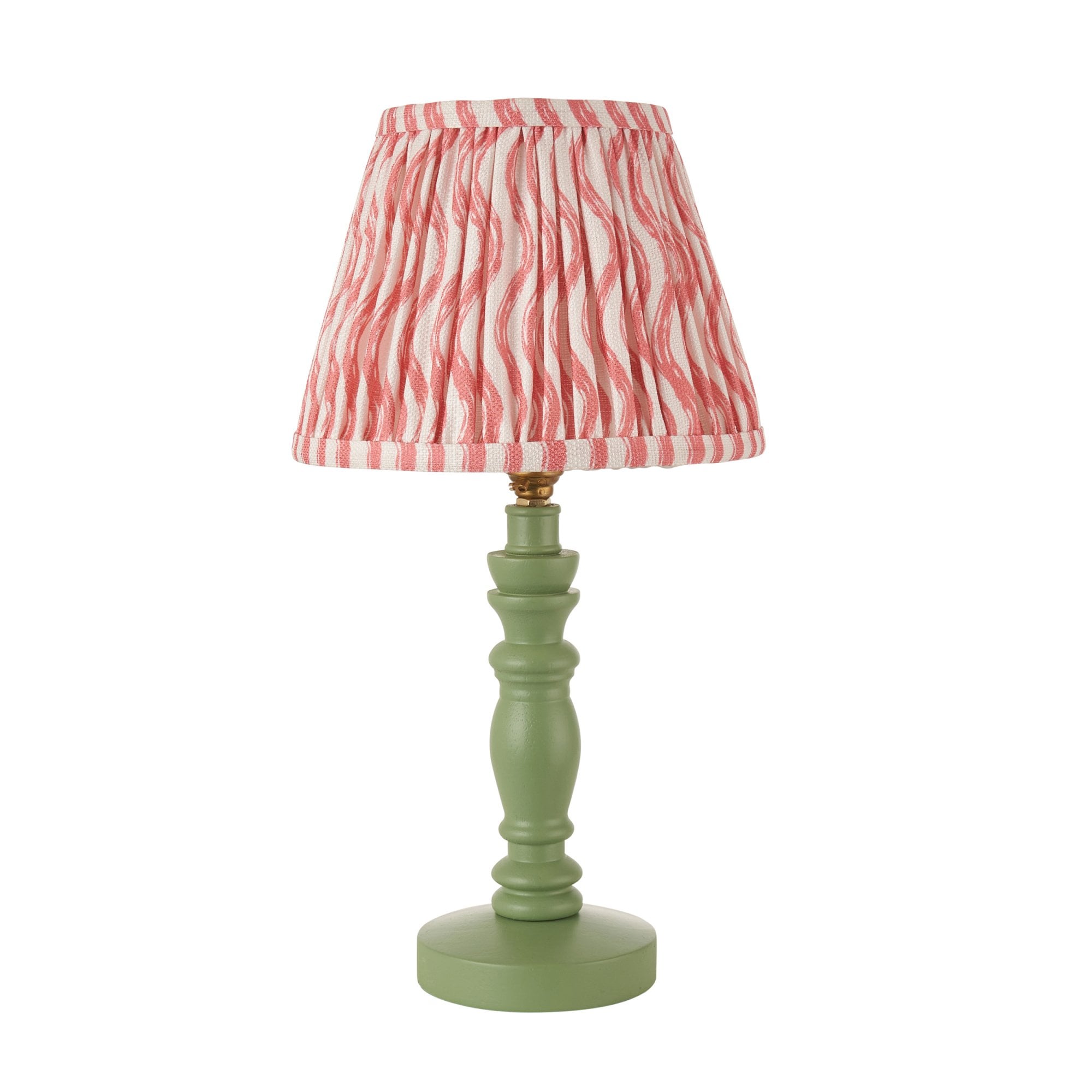 Endon Bibury Satin Cotswold Green Table Lamp & Ripple 20cm Coral Pink Shade