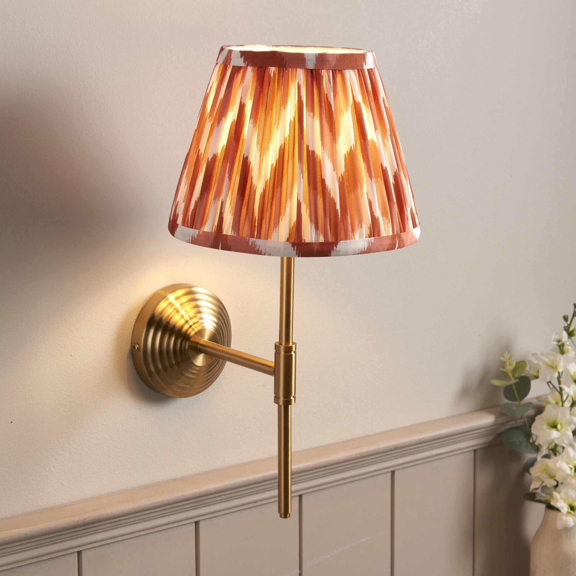 Endon Obelisk T Bar Wall Light & Zigzag 20cm Apricot Orange Shade