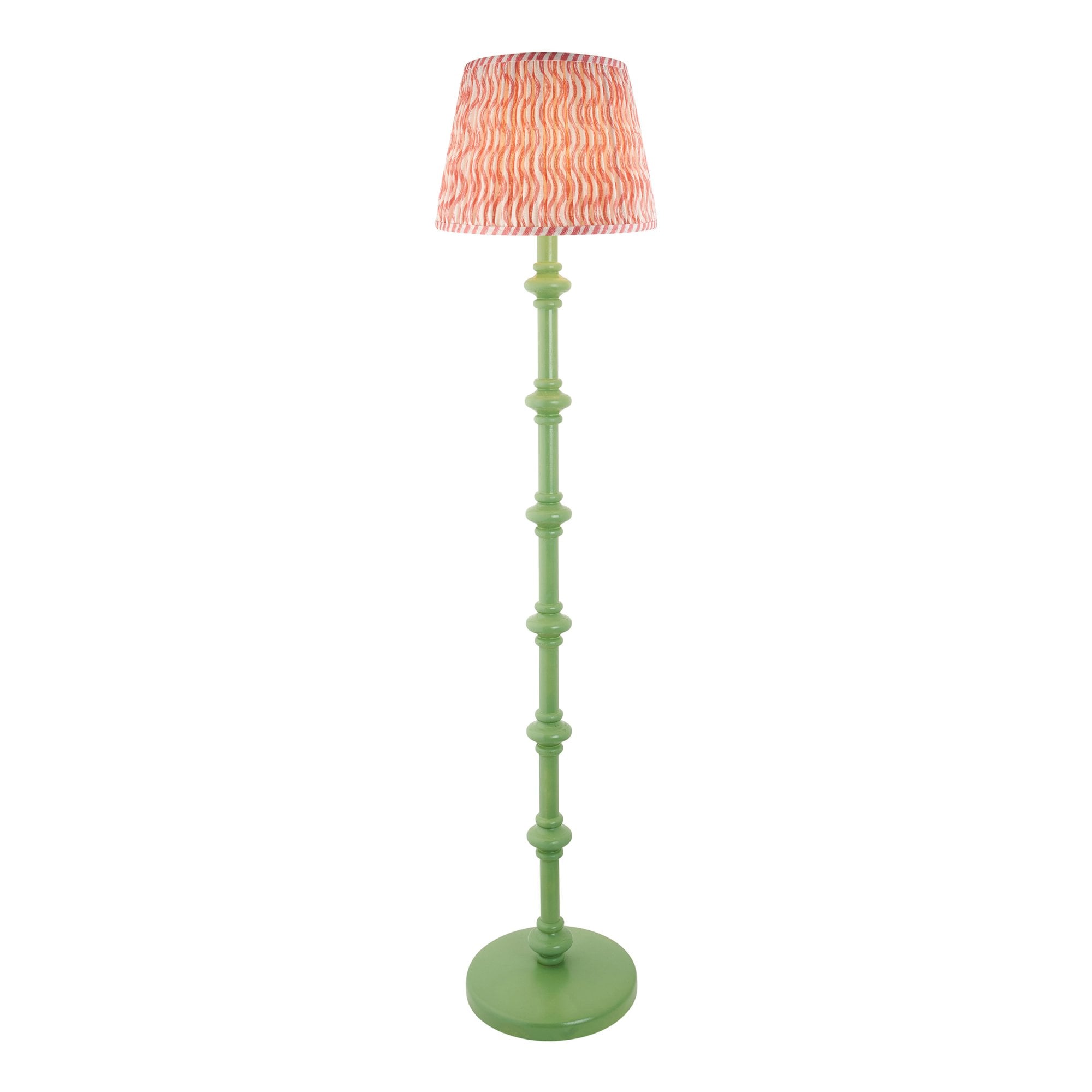 Endon Carnaby Satin Cotswold Green Floor Lamp & Ripple 35cm Coral Pink Shade
