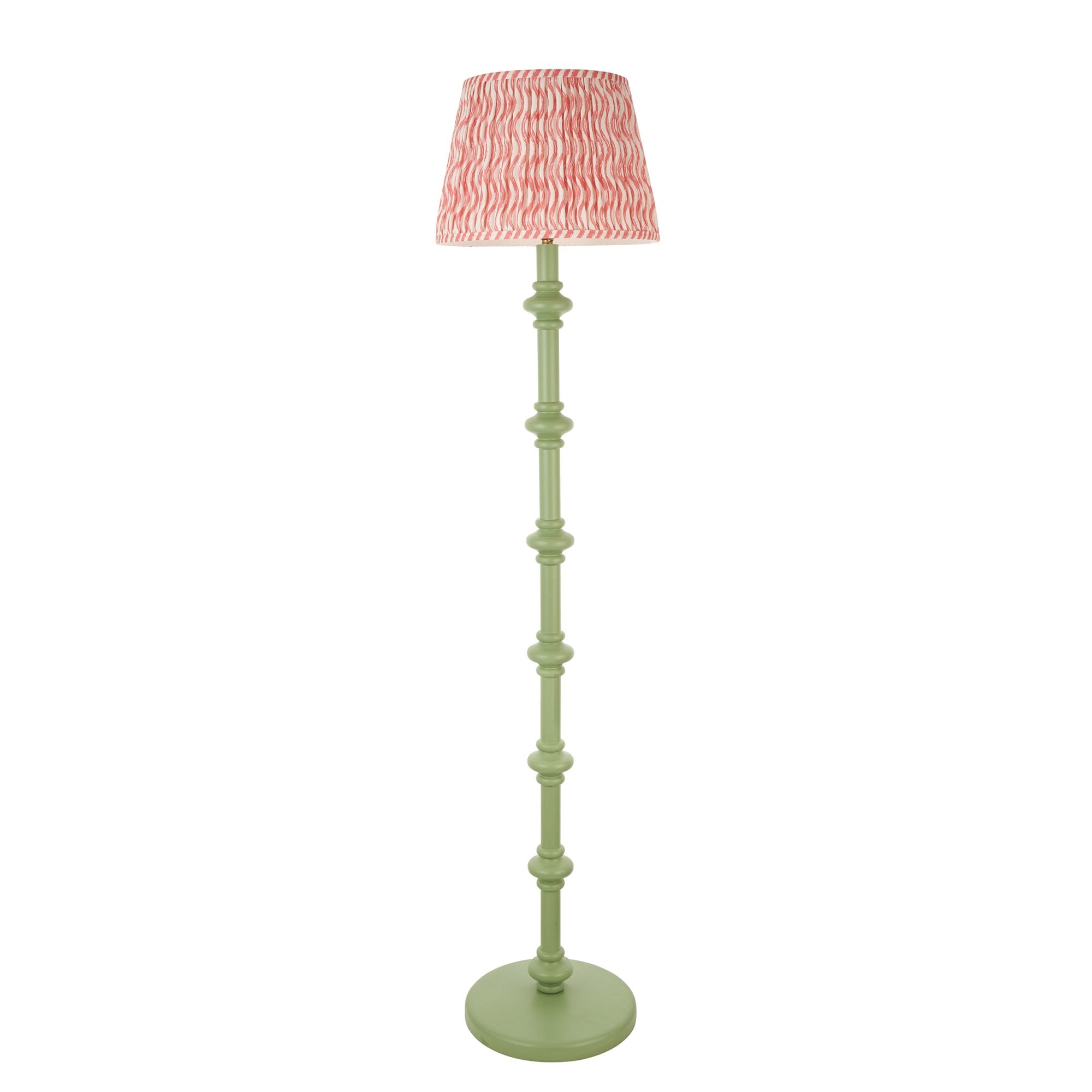 Endon Carnaby Satin Cotswold Green Floor Lamp & Ripple 35cm Coral Pink Shade
