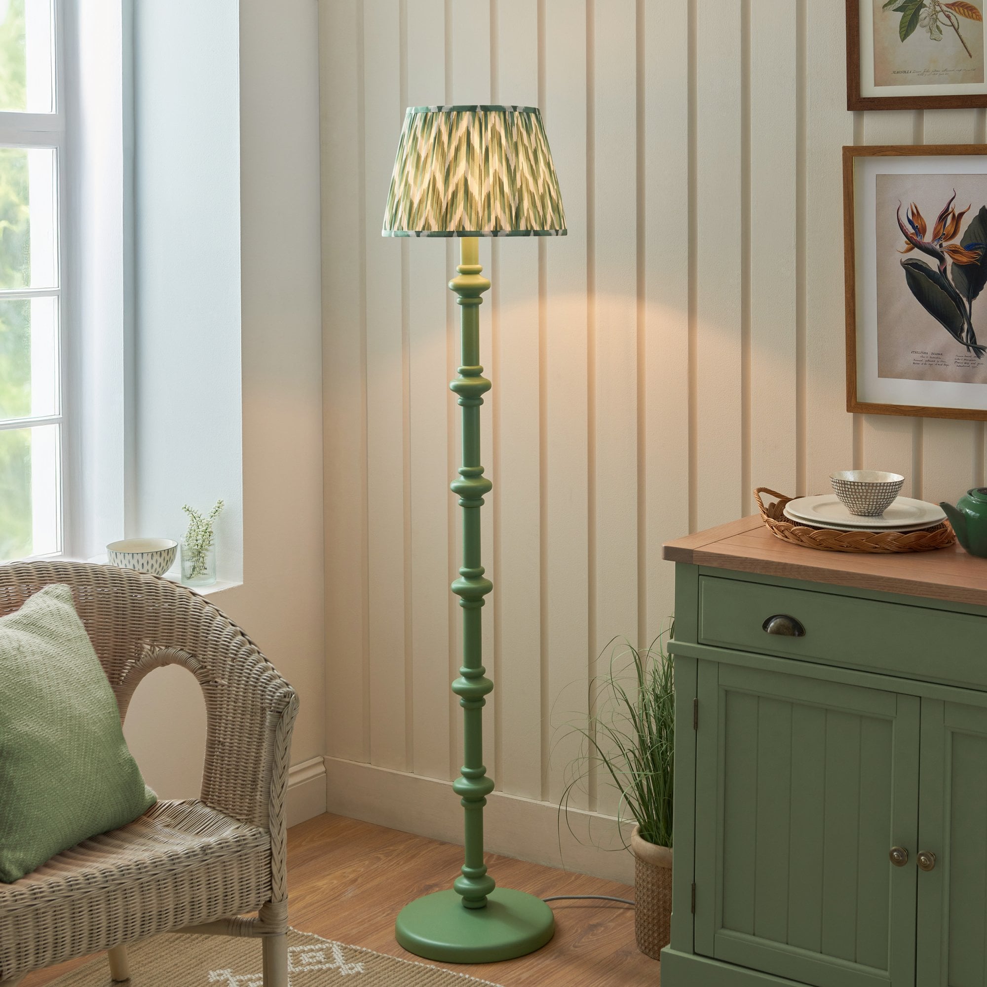 Endon Carnaby Satin Cotswold Green Floor Lamp & Zigzag 35cm Cotswold Green Shade