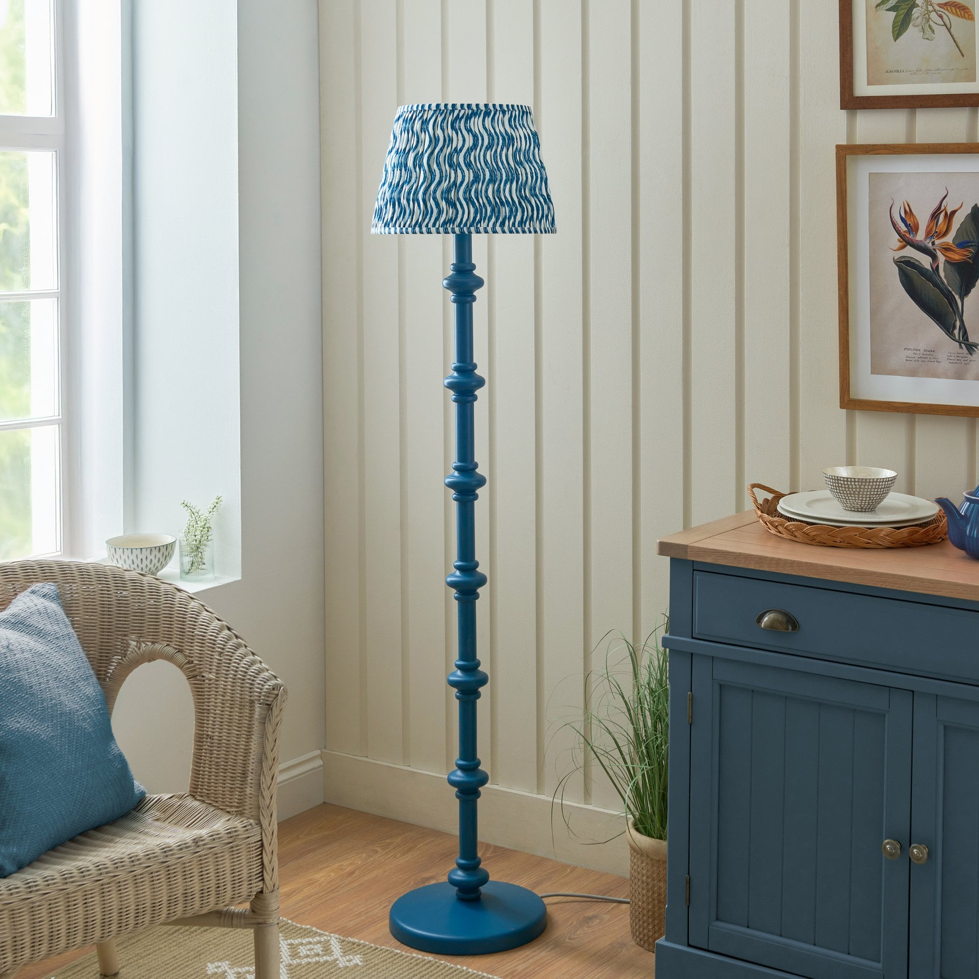 Endon Carnaby Satin Marlin Blue Floor Lamp & Ripple 35cm Marlin Blue Shade