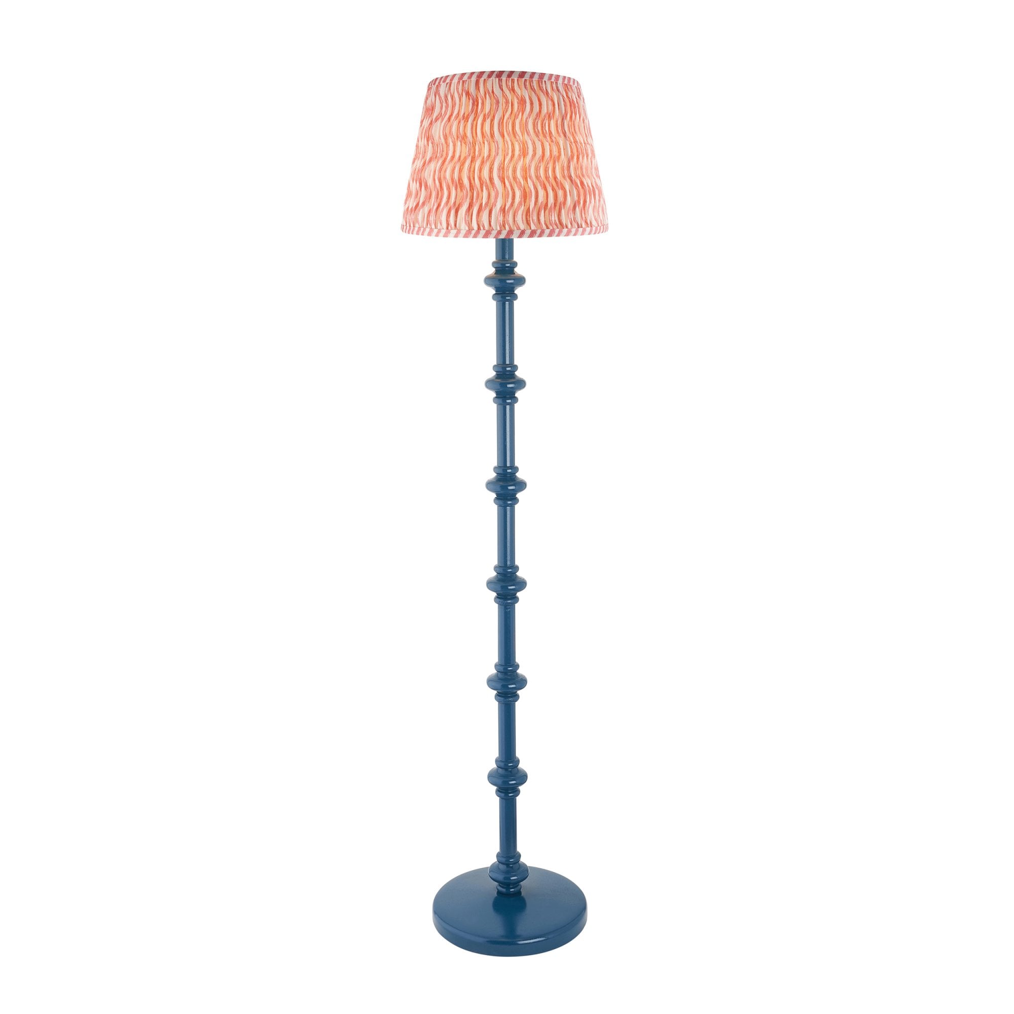 Endon Carnaby Satin Marlin Blue Floor Lamp & Ripple 35cm Coral Pink Shade