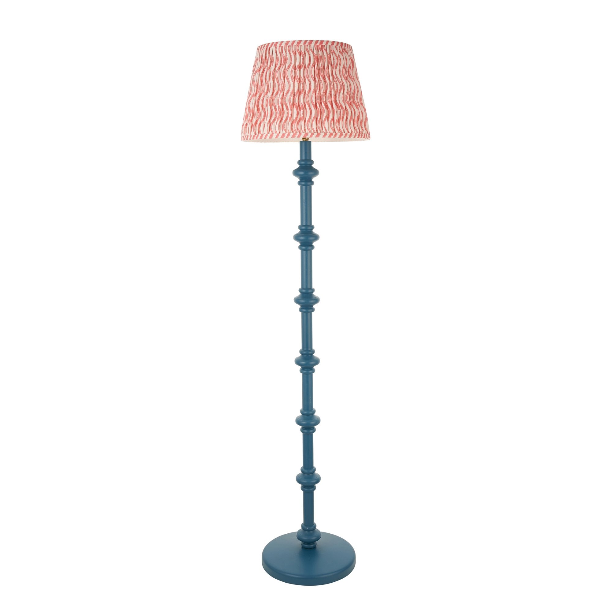 Endon Carnaby Satin Marlin Blue Floor Lamp & Ripple 35cm Coral Pink Shade