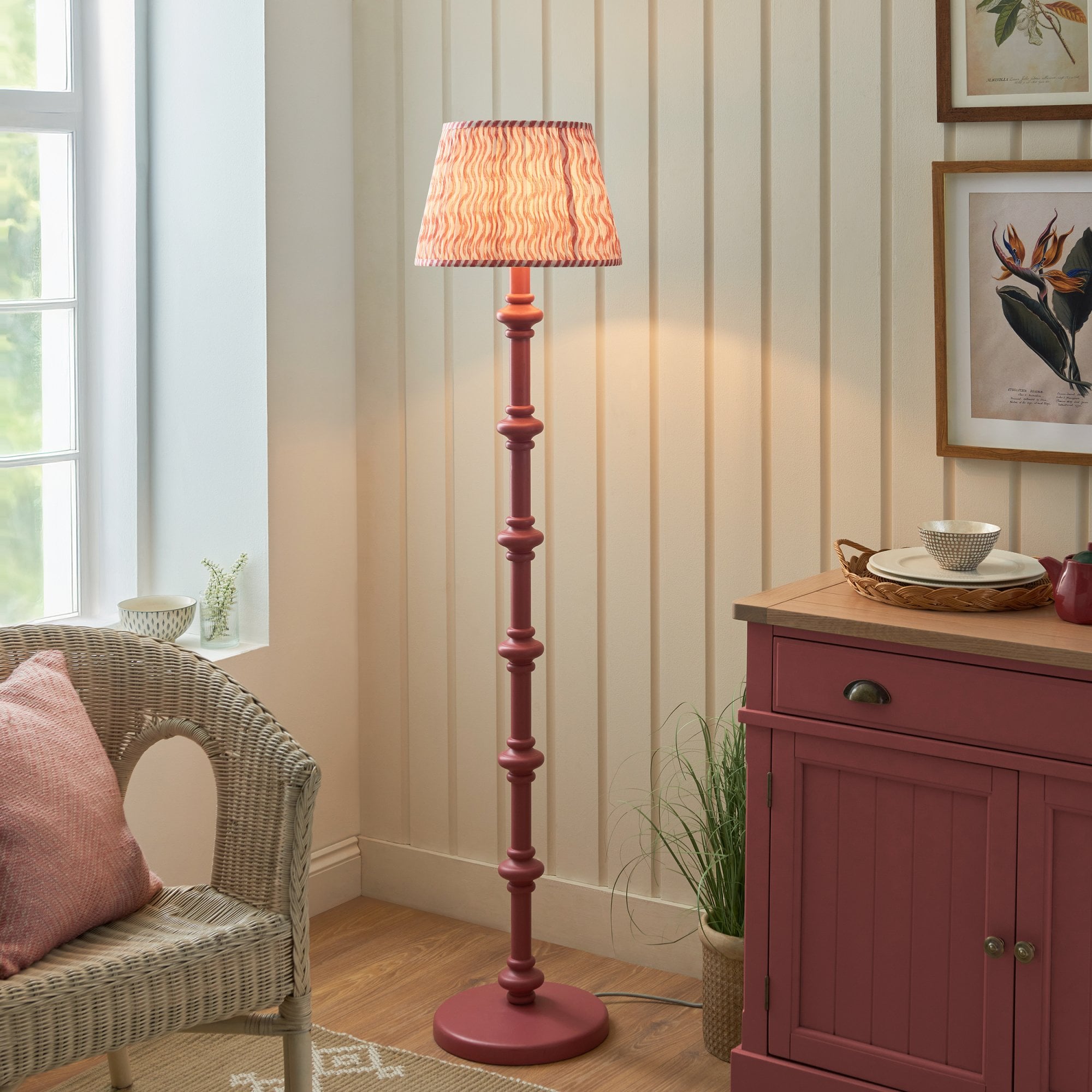 Endon Carnaby Satin Pink Clay Floor Lamp & Ripple 35cm Coral Pink Shade