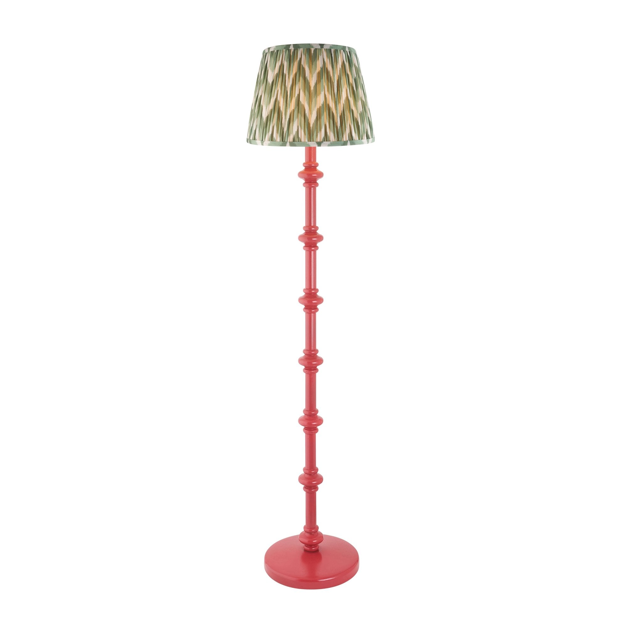 Endon Carnaby Satin Pink Clay Floor Lamp & Zigzag 35cm Cotswold Green Shade
