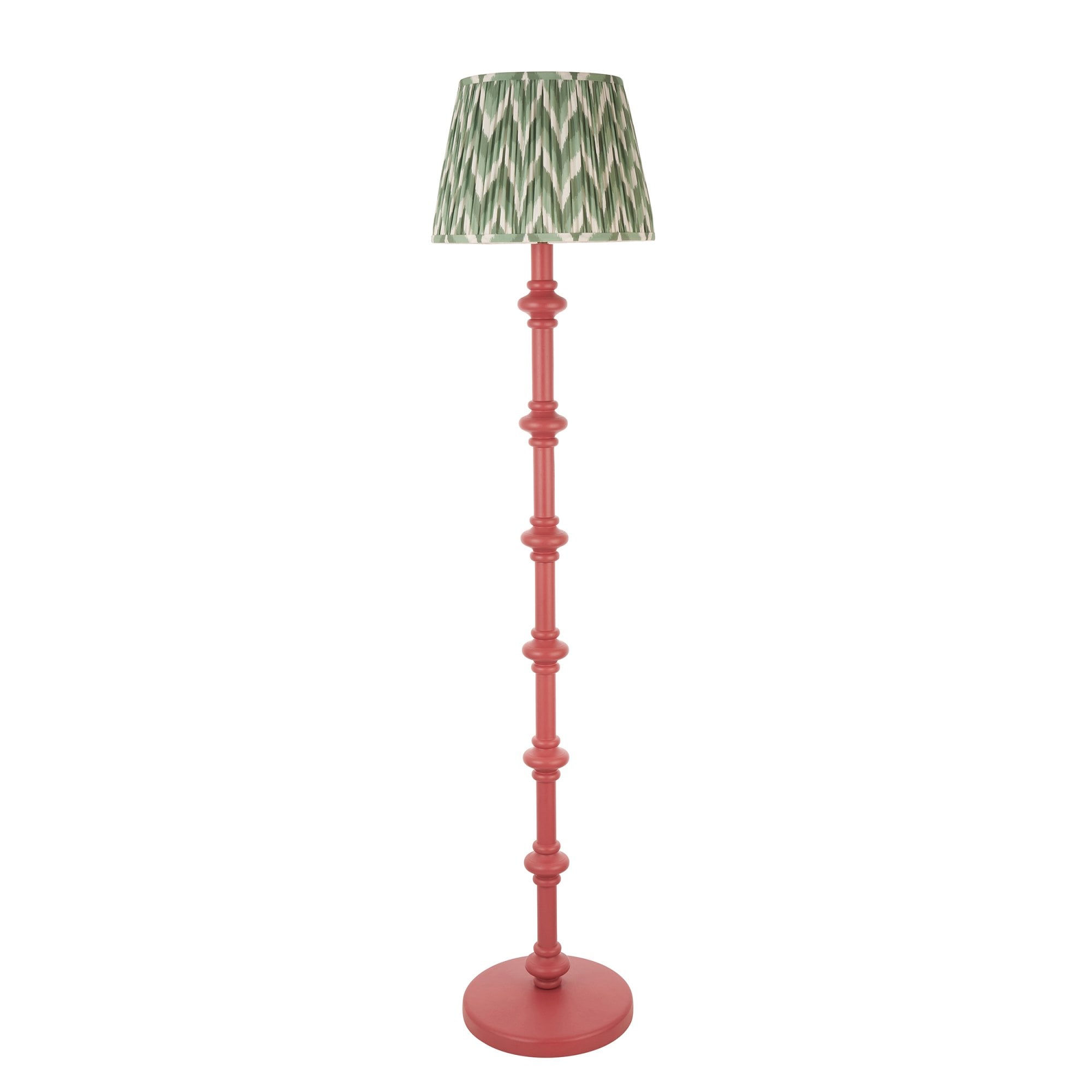 Endon Carnaby Satin Pink Clay Floor Lamp & Zigzag 35cm Cotswold Green Shade
