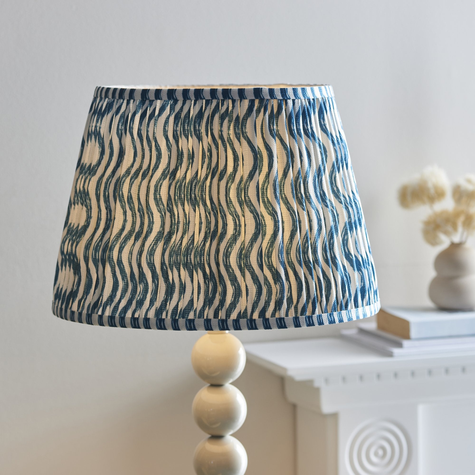 Endon Higgledy Gloss Almond White Floor Lamp & Ripple 35cm Marlin Blue Shade