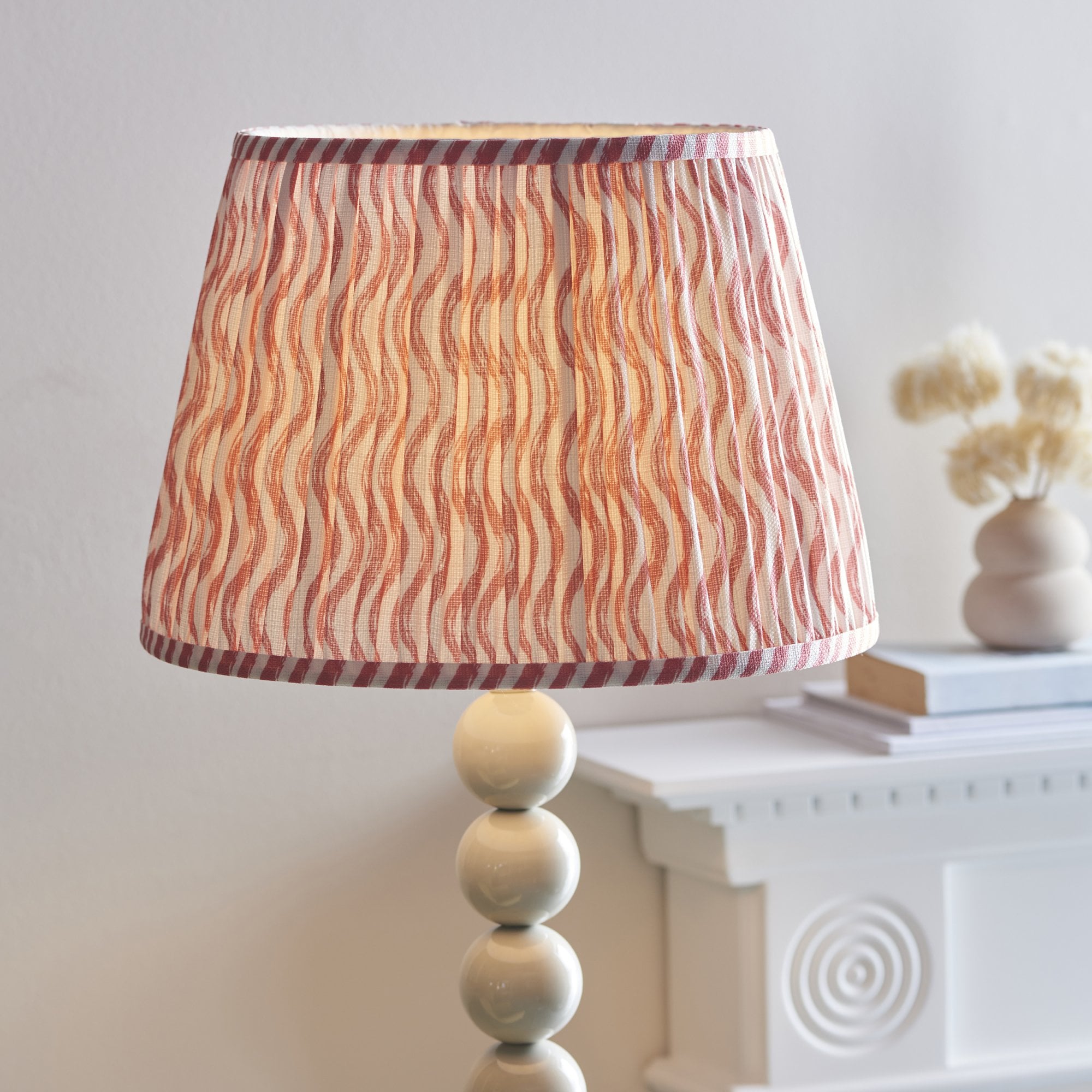 Endon Higgledy Gloss Almond White Floor Lamp & Ripple 35cm Coral Pink Shade