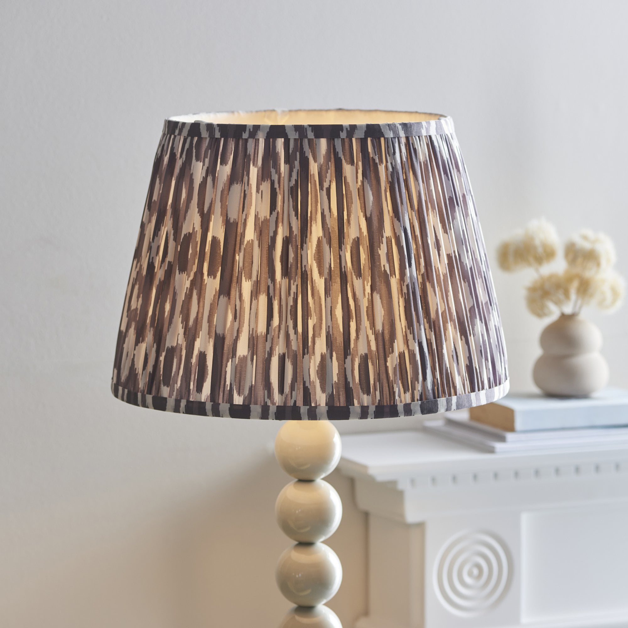 Endon Higgledy Gloss Almond White Floor Lamp & Ikat 35cm Pearl Grey Shade