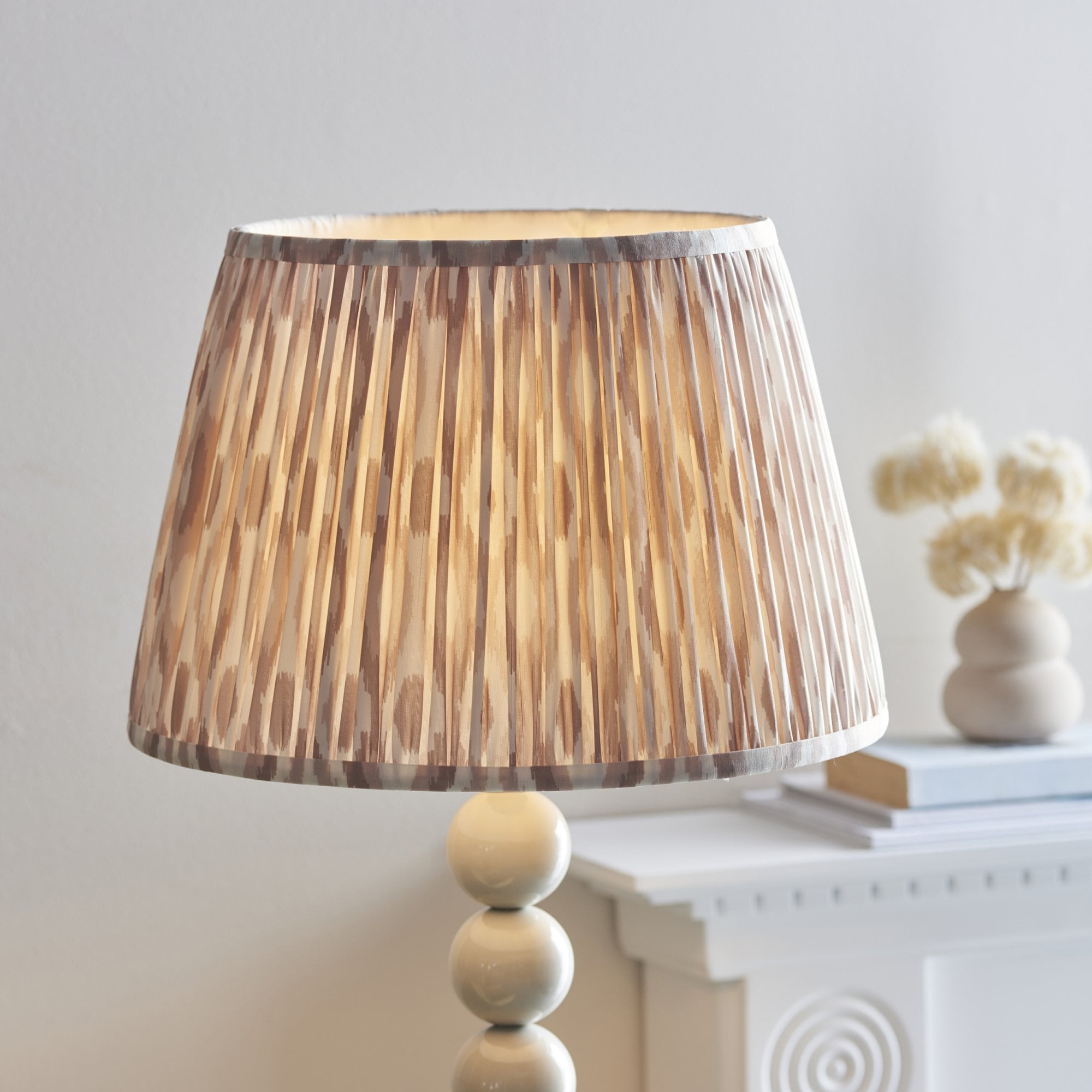 Endon Higgledy Gloss Almond White Floor Lamp & Ikat 35cm Neutral Shade
