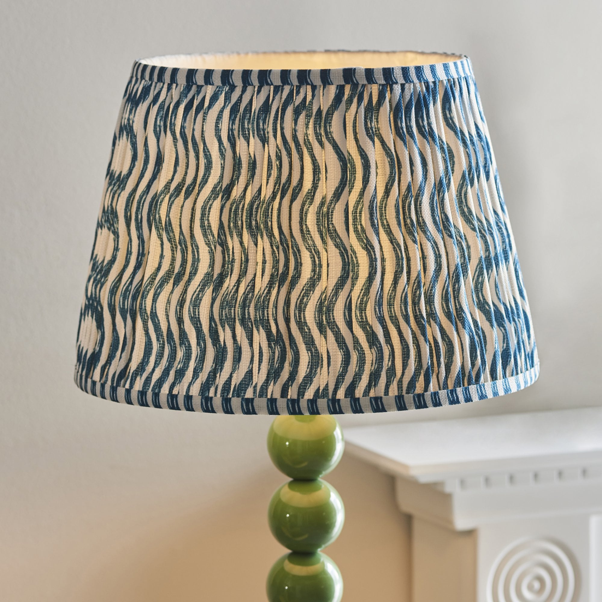 Endon Higgledy Gloss Cotswold Green Floor Lamp & Ripple 35cm Marlin Blue Shade