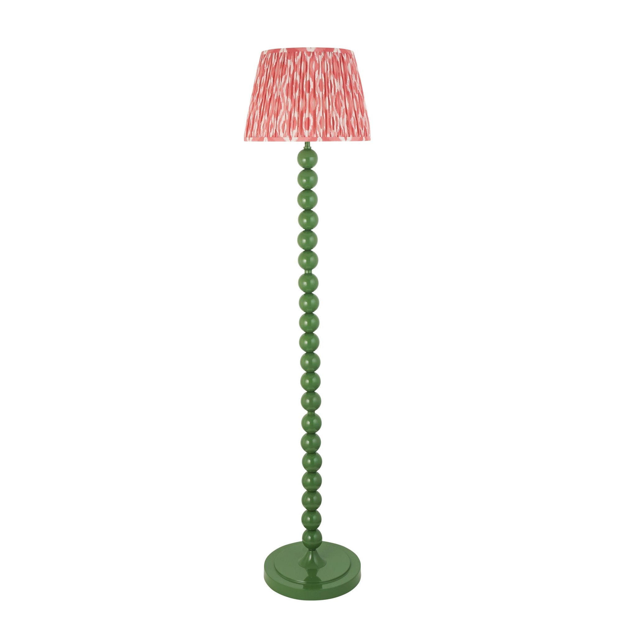 Endon Higgledy Gloss Cotswold Green Floor Lamp & Ikat 35cm Coral Pink Shade