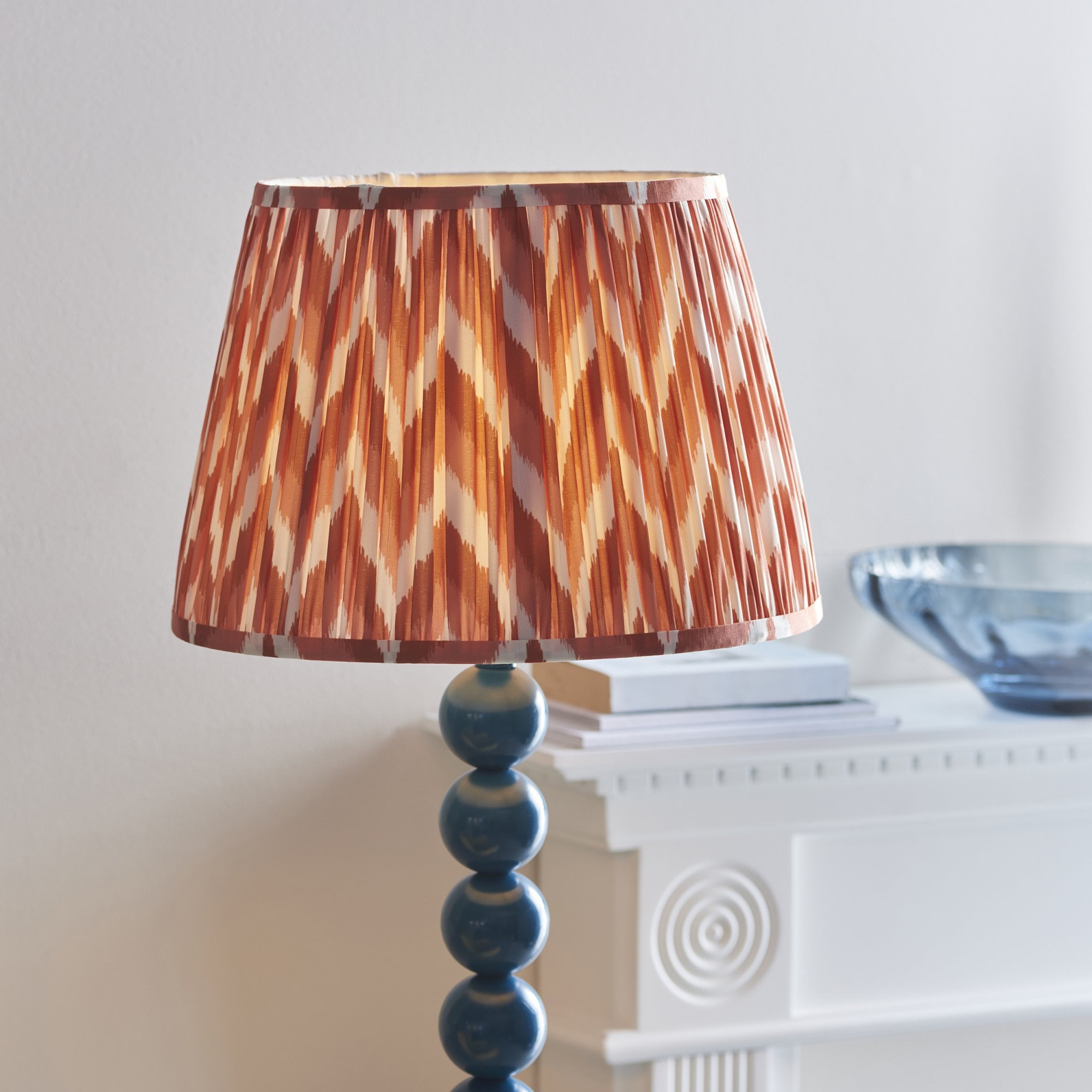 Endon Higgledy Gloss Marlin Blue Floor Lamp & Zigzag 35cm Apricot Orange Shade