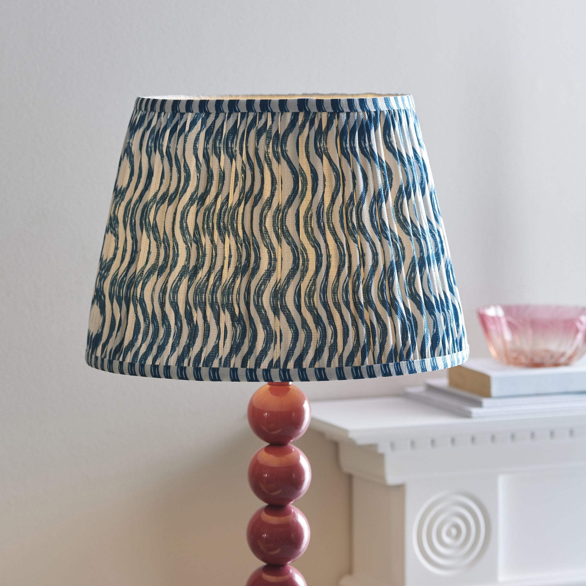 Endon Higgledy Gloss Pink Clay Floor Lamp & Ripple 35cm Marlin Blue Shade
