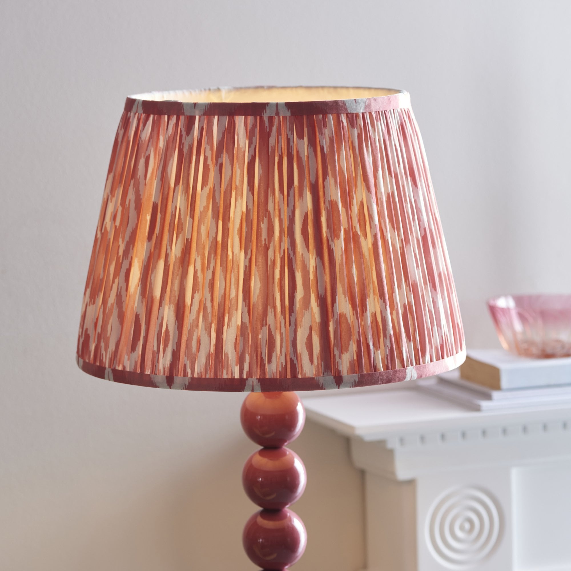 Endon Higgledy Gloss Pink Clay Floor Lamp & Ikat 35cm Coral Pink Shade