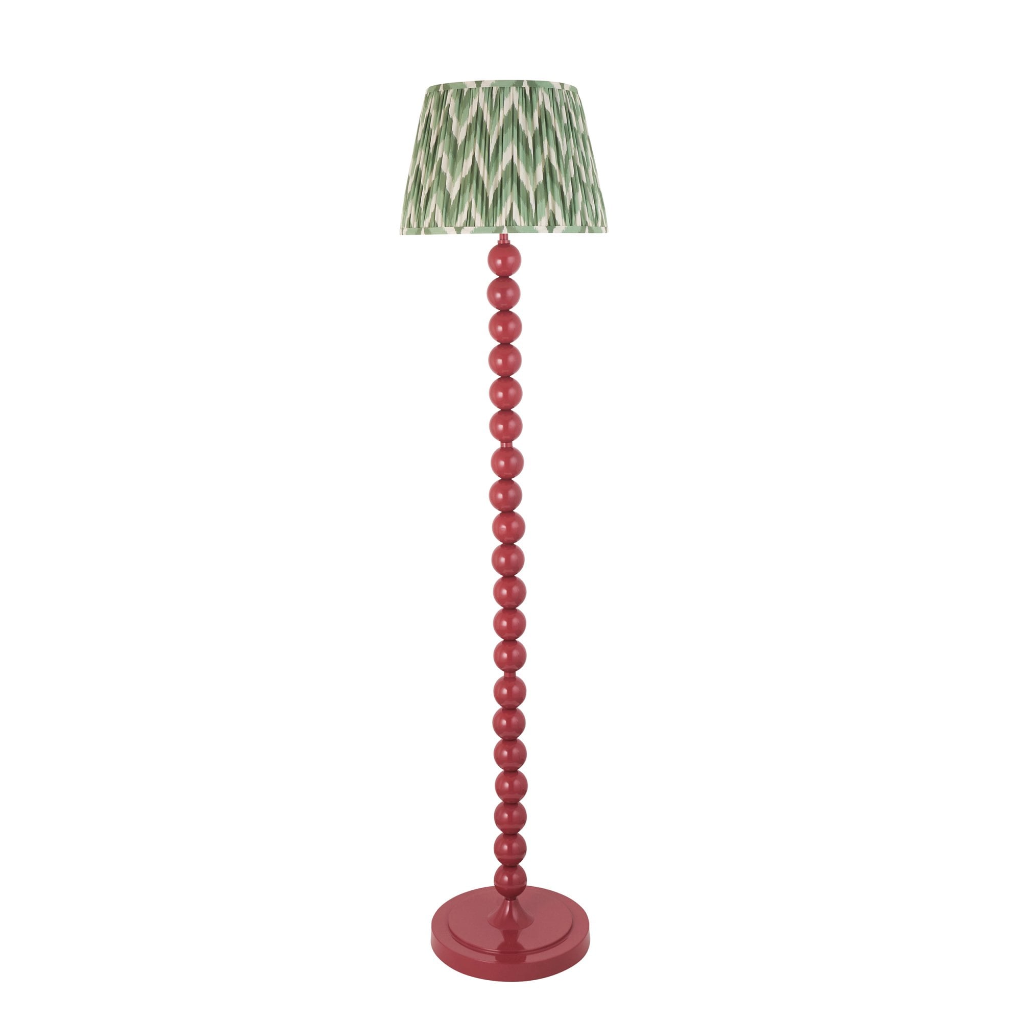 Endon Higgledy Gloss Pink Clay Floor Lamp & Zigzag 35cm Cotswold Green Shade