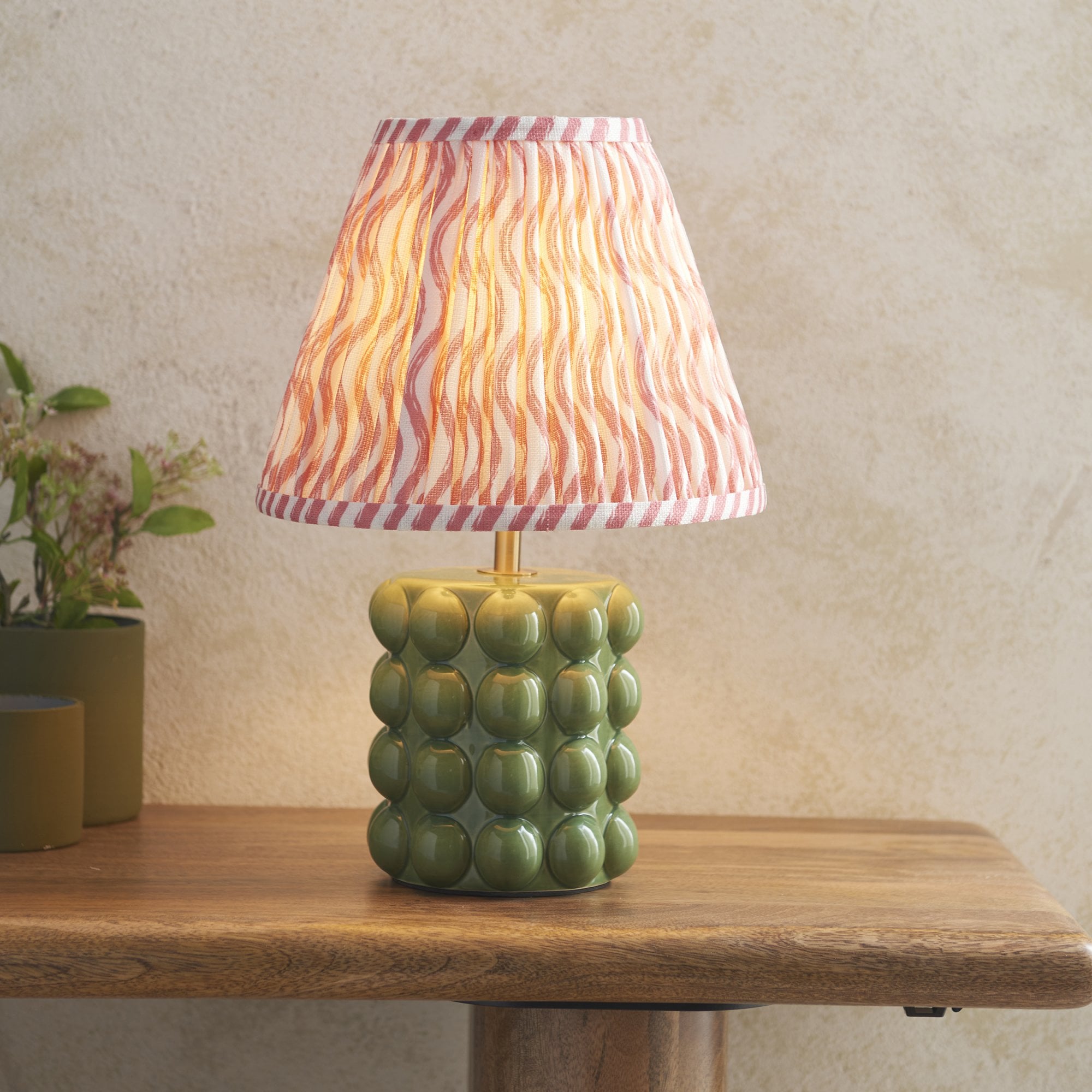 Endon Bobble Table Lamp & Ripple 25cm Coral Pink Shade